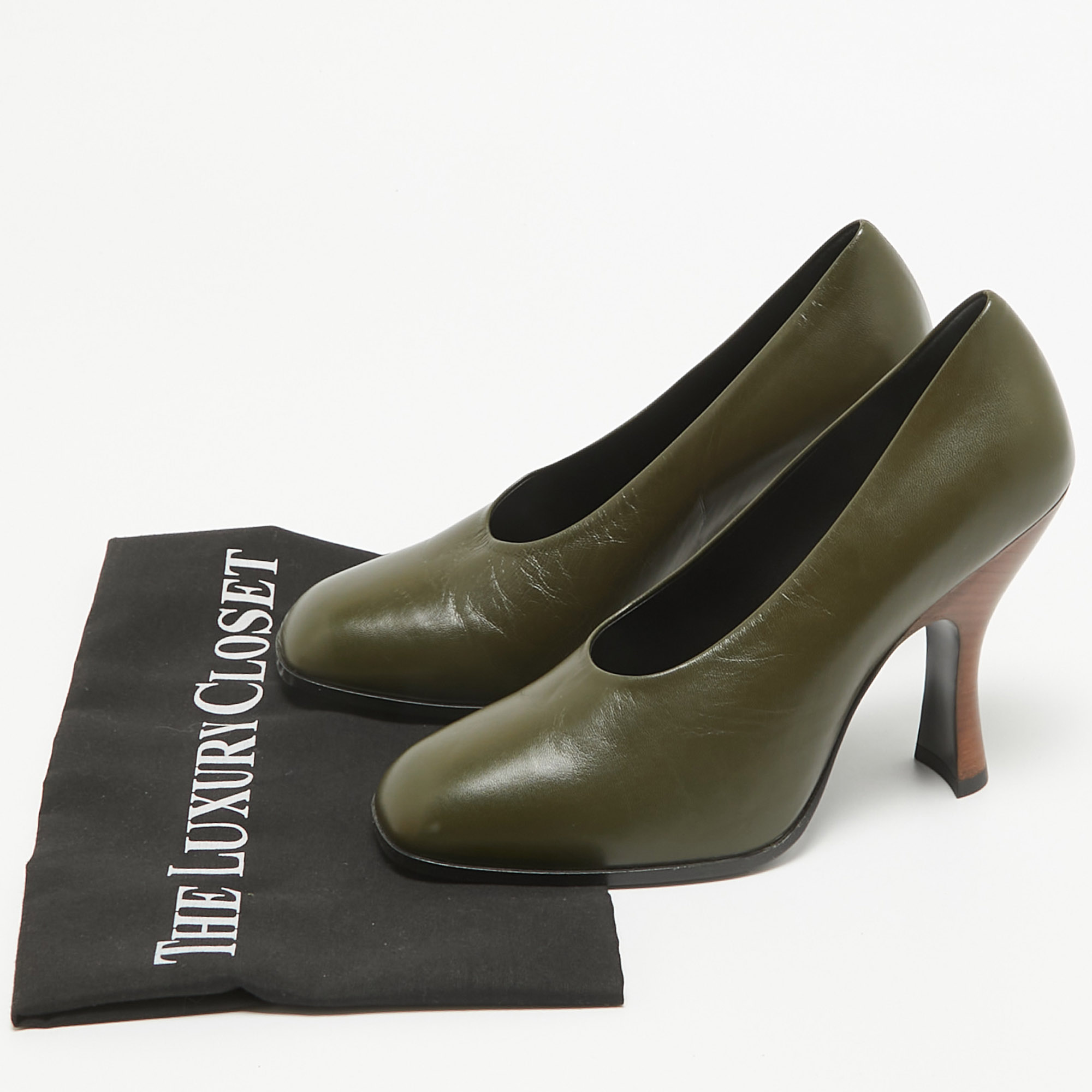 The Row Army Green Leather Jade Pumps Size 36