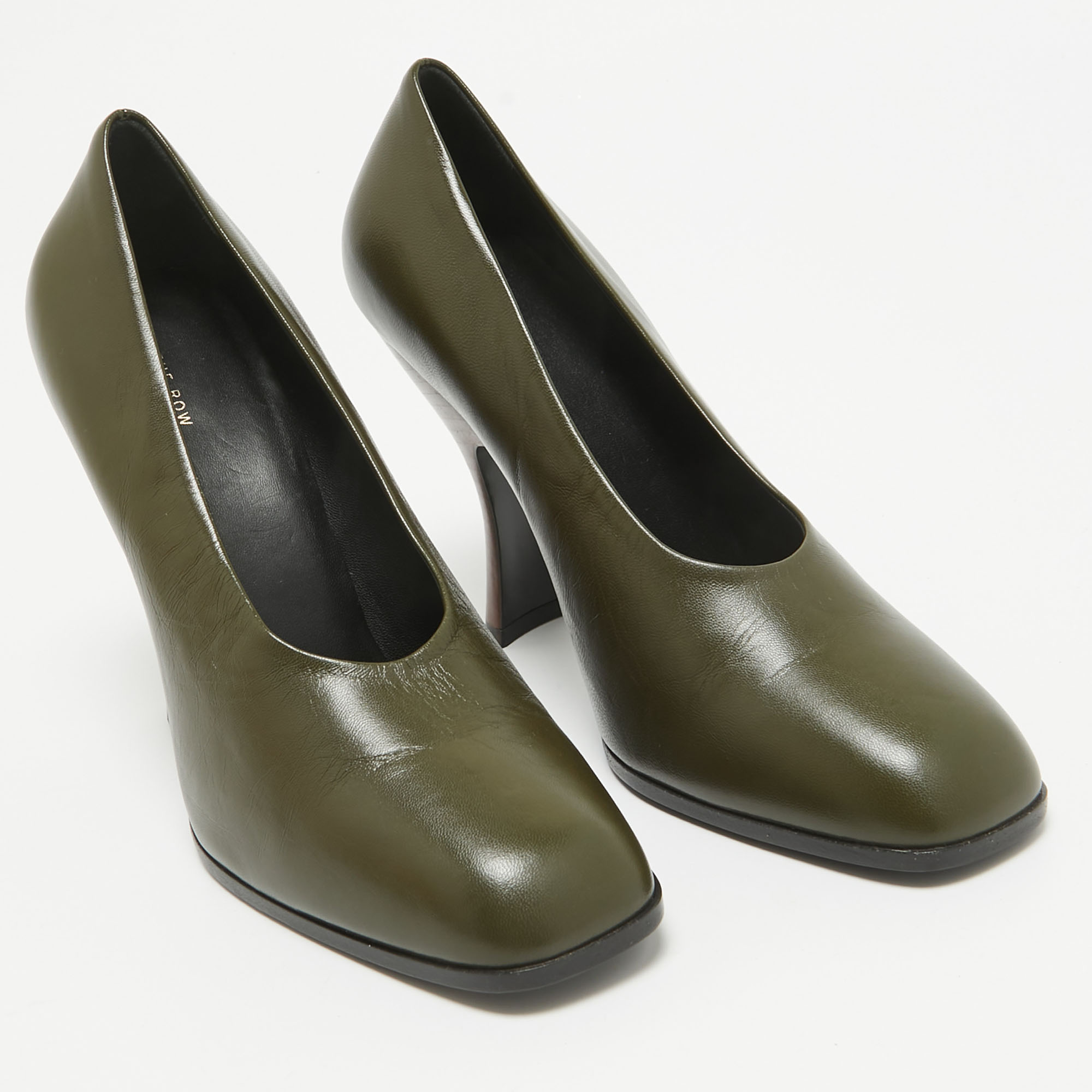 The Row Army Green Leather Jade Pumps Size 36