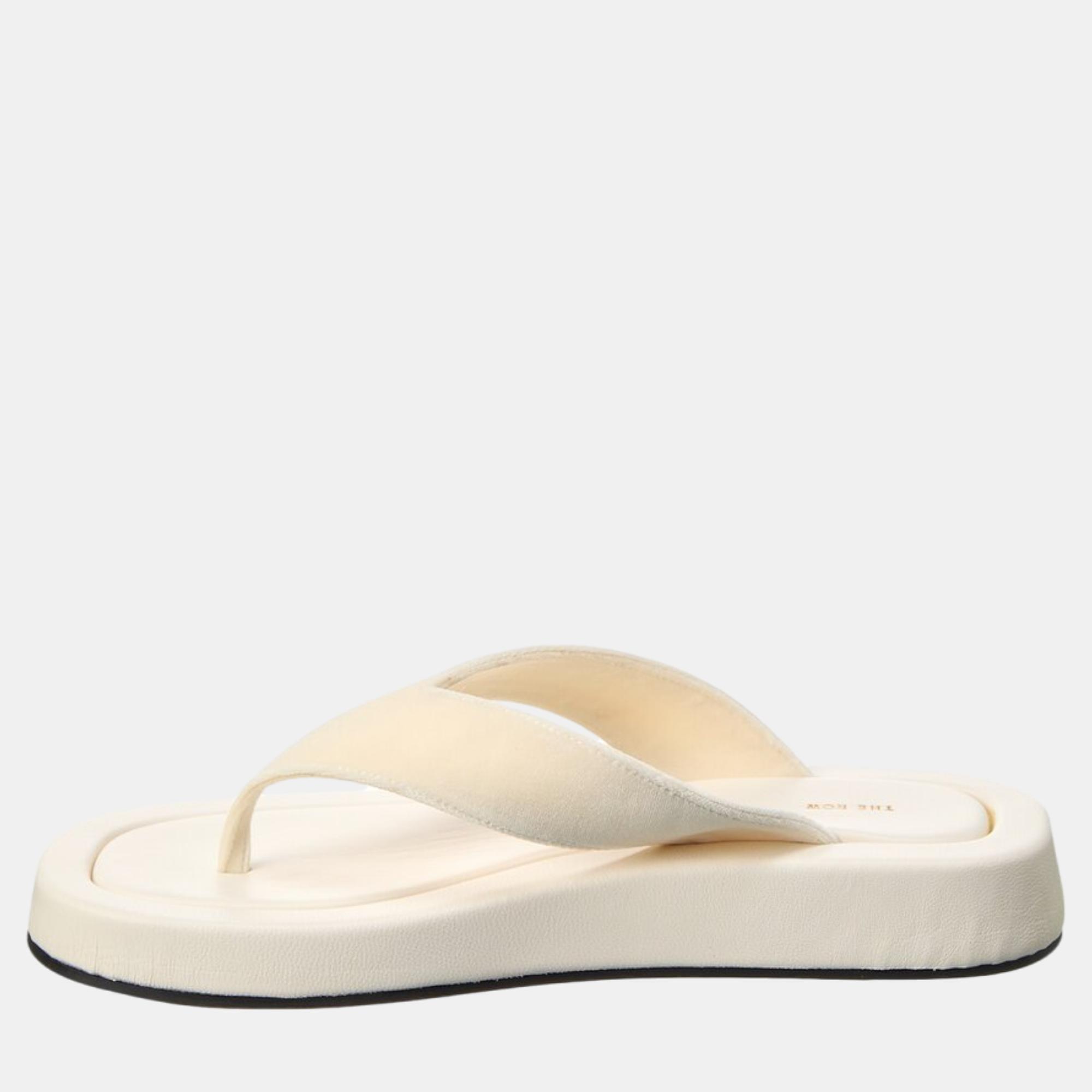 The Row White Velvet Sandals