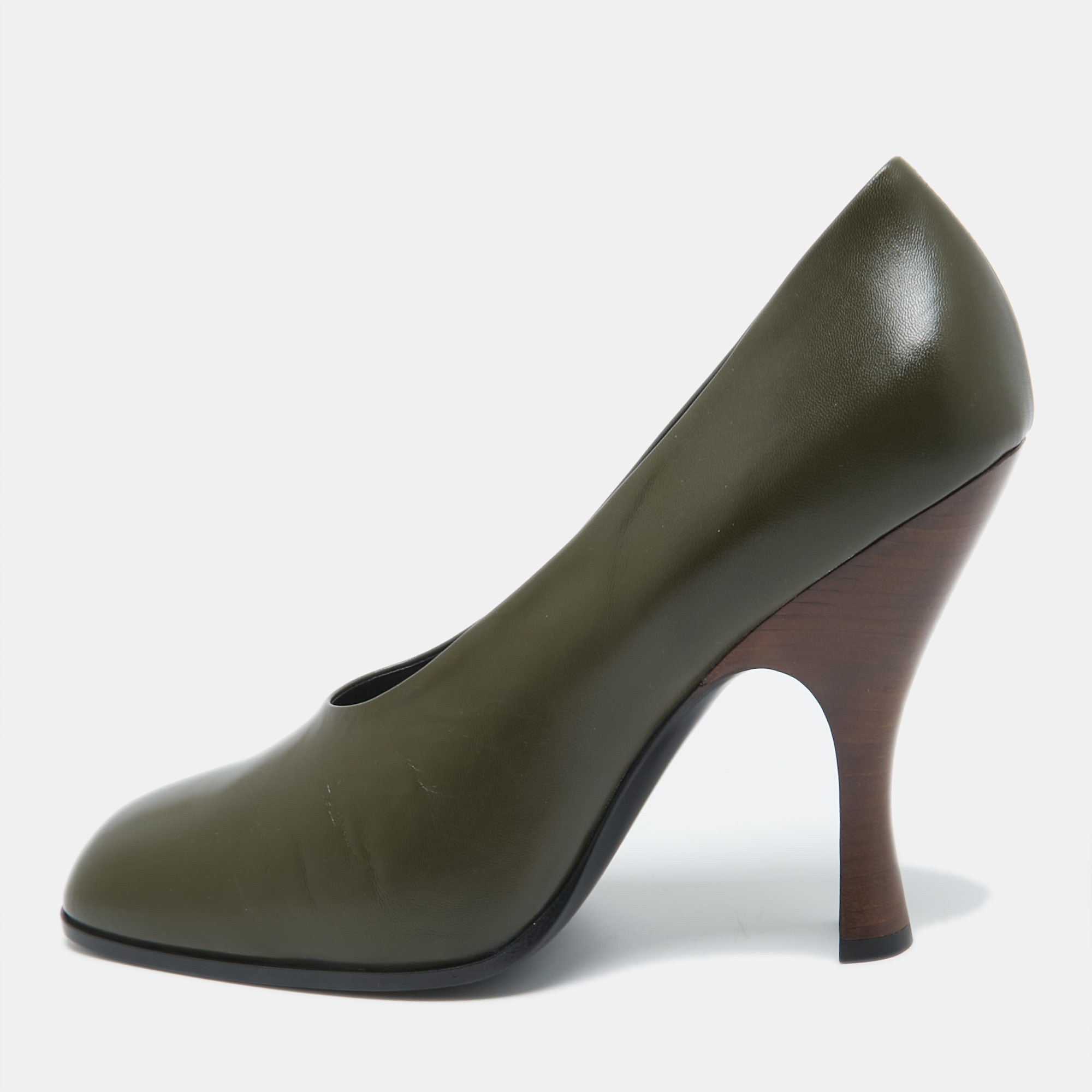 The row green  leather round toe pumps size 41