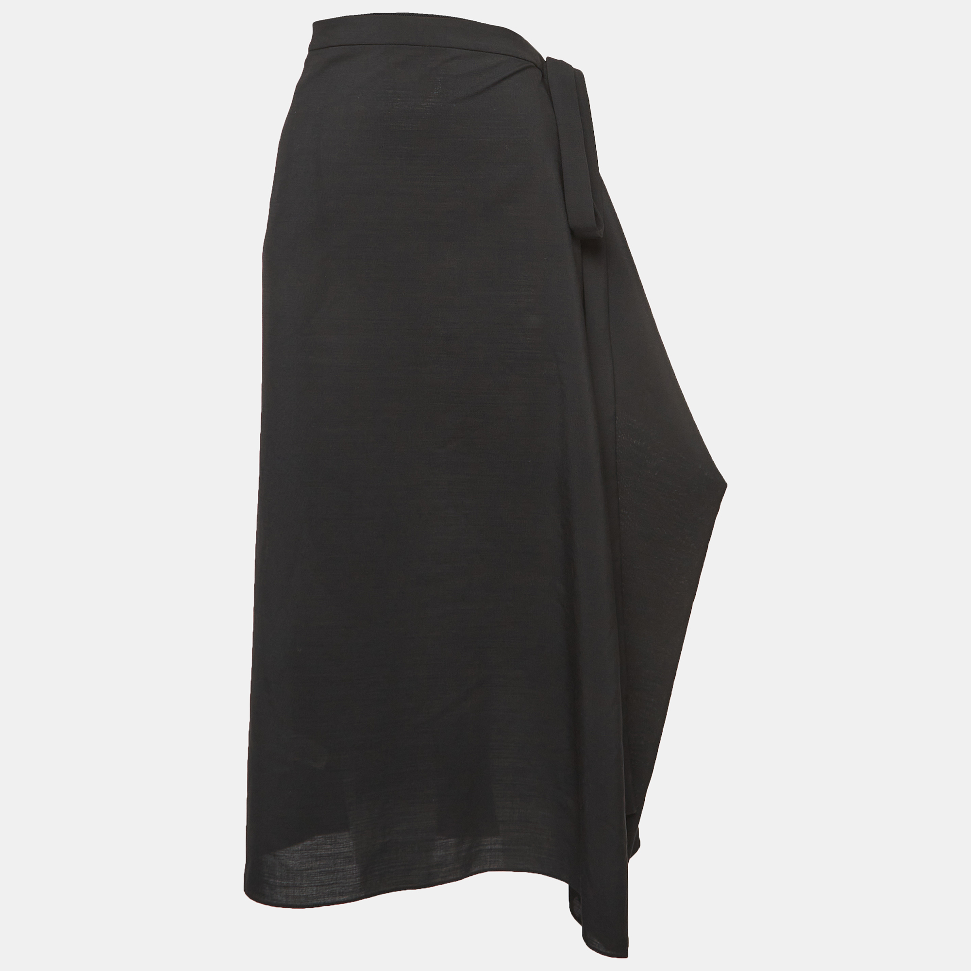 The row black wool blend draped mid-length skirt m