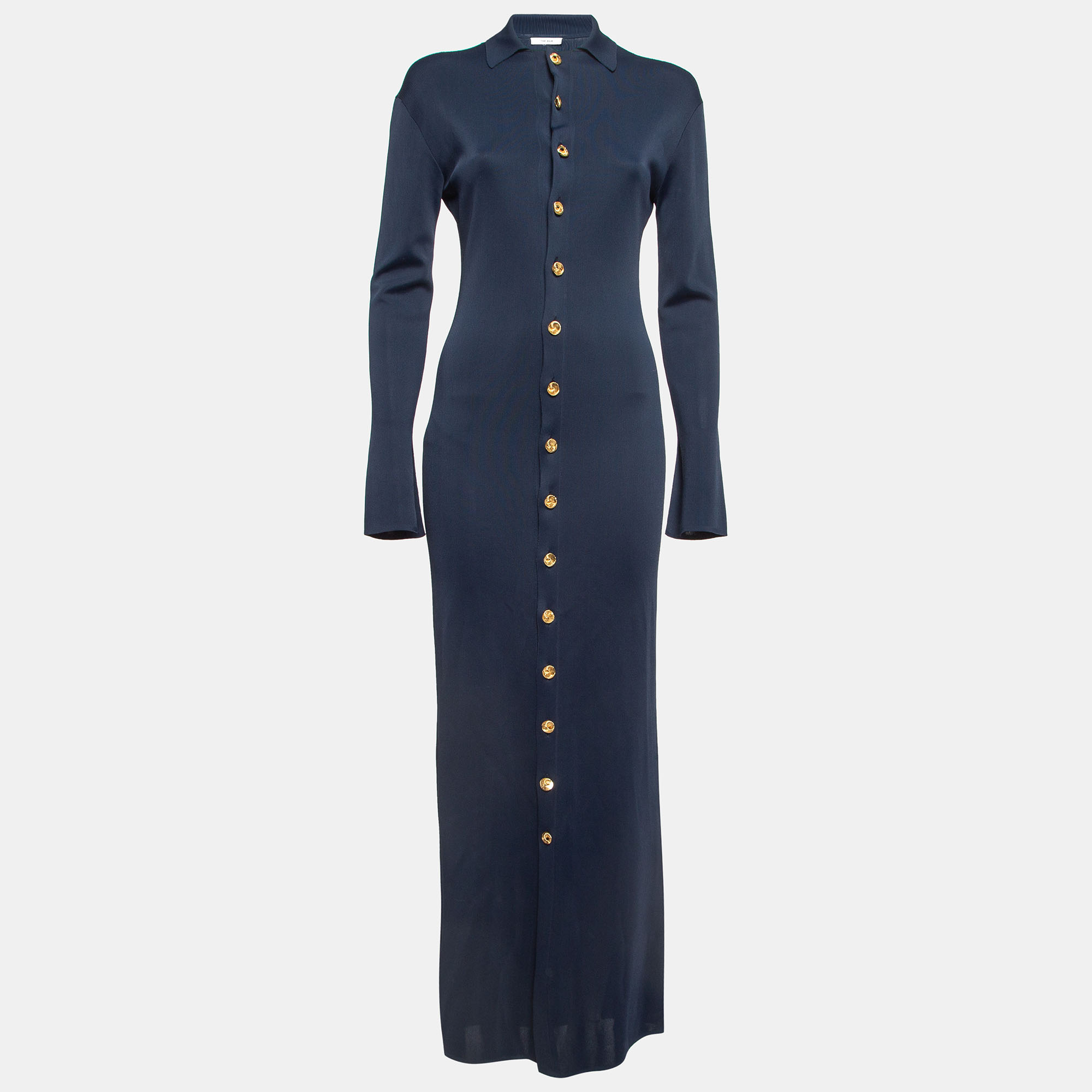 The row navy blue jersey carmela button-front shirt dress s