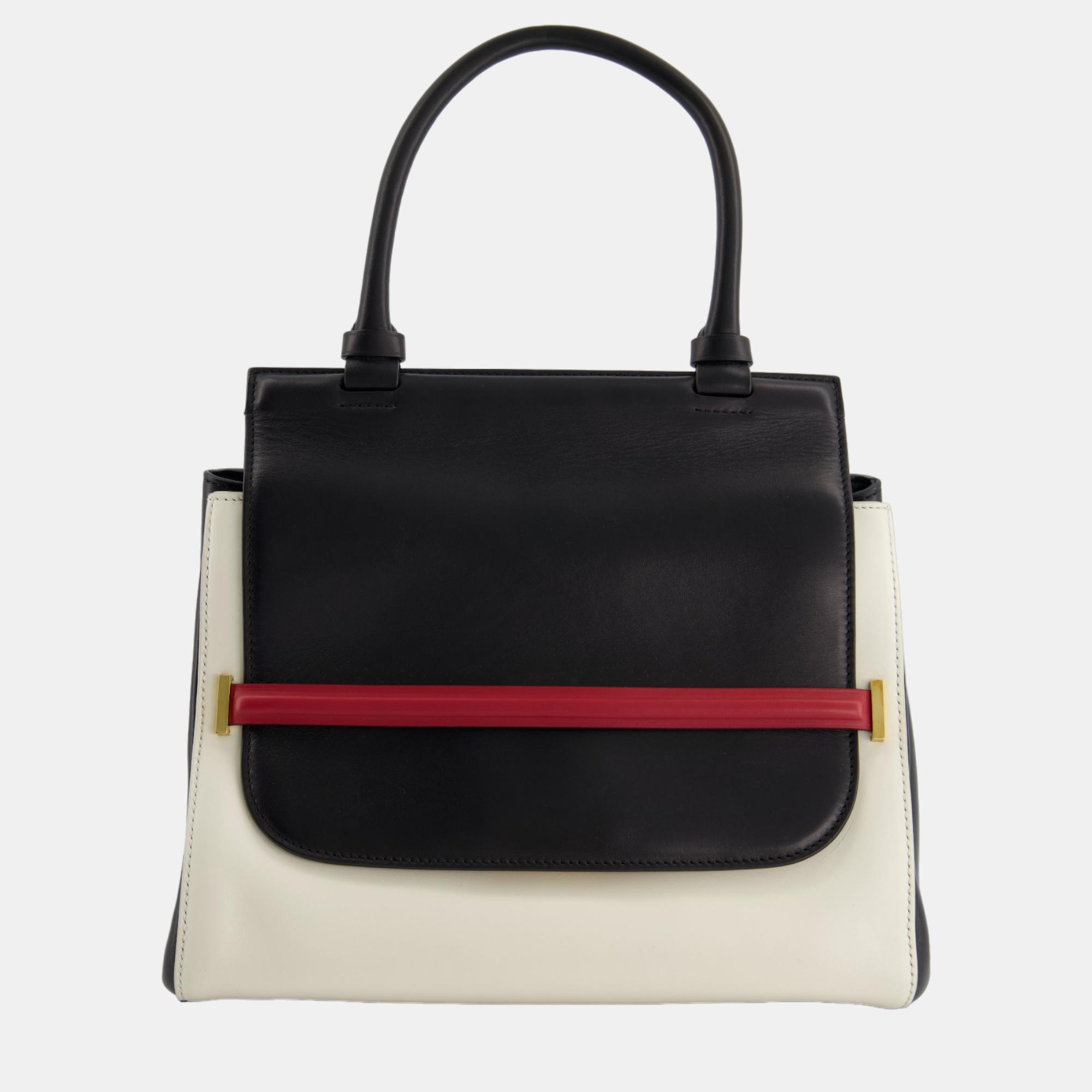 The Row Black, White, And Red Top Handle Bag With Gold Hardware