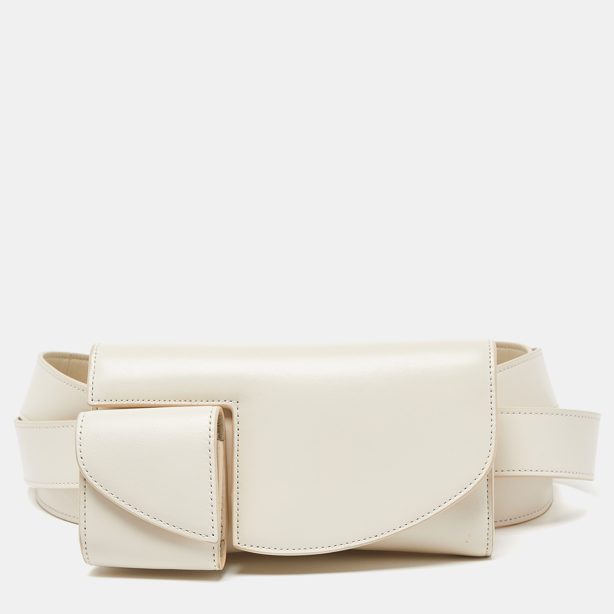 The row ivory leather horizontal belt bag