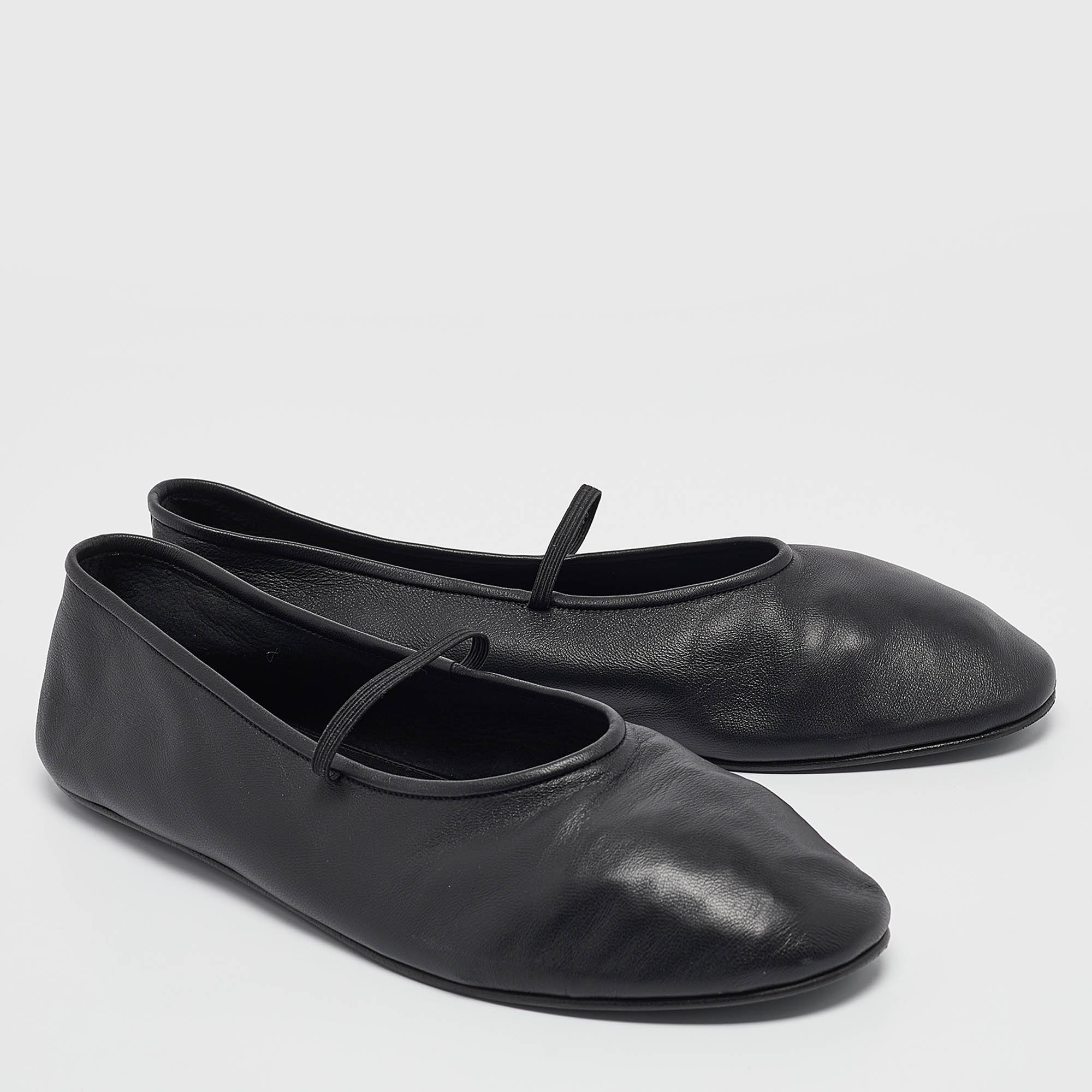 The Row Black Leather Elastic Ballet Flats Size 40.5