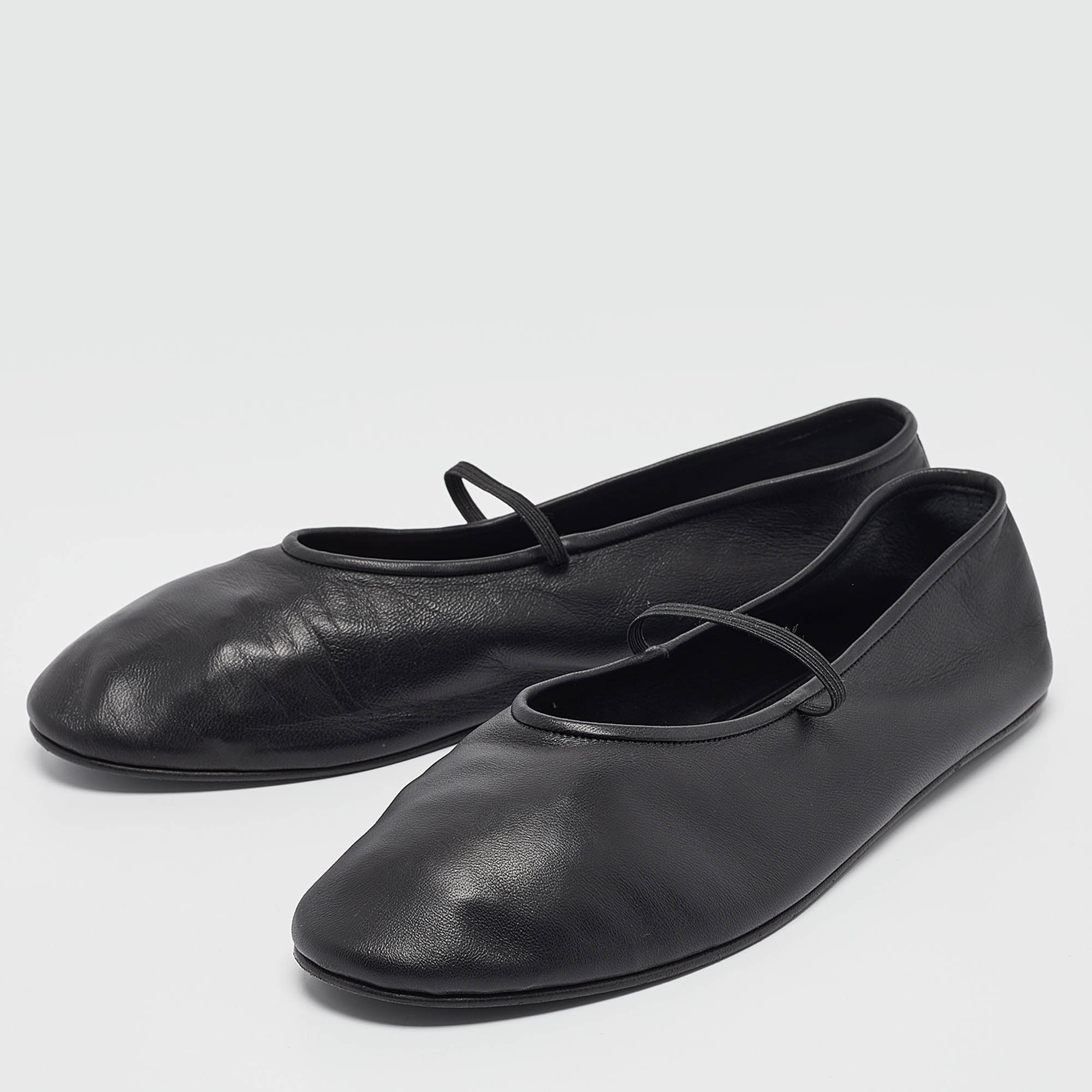 The Row Black Leather Elastic Ballet Flats Size 40.5