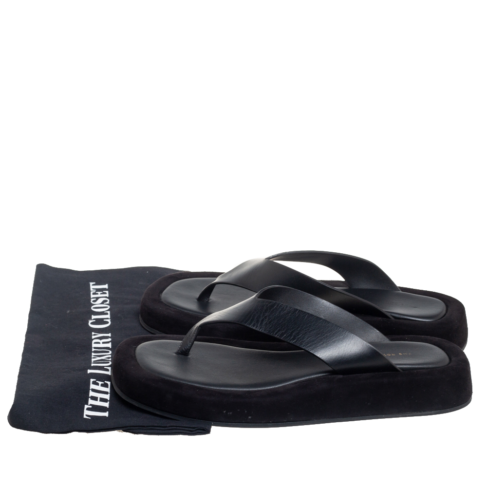 The Row Black Leather Ginza Thong Sandals Size 39