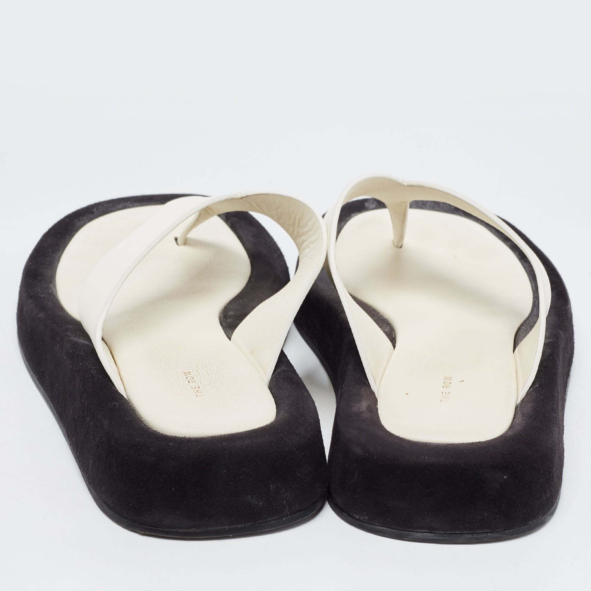 The Row White /Black Leather And Suede Ginza Thong  Flats Size 39