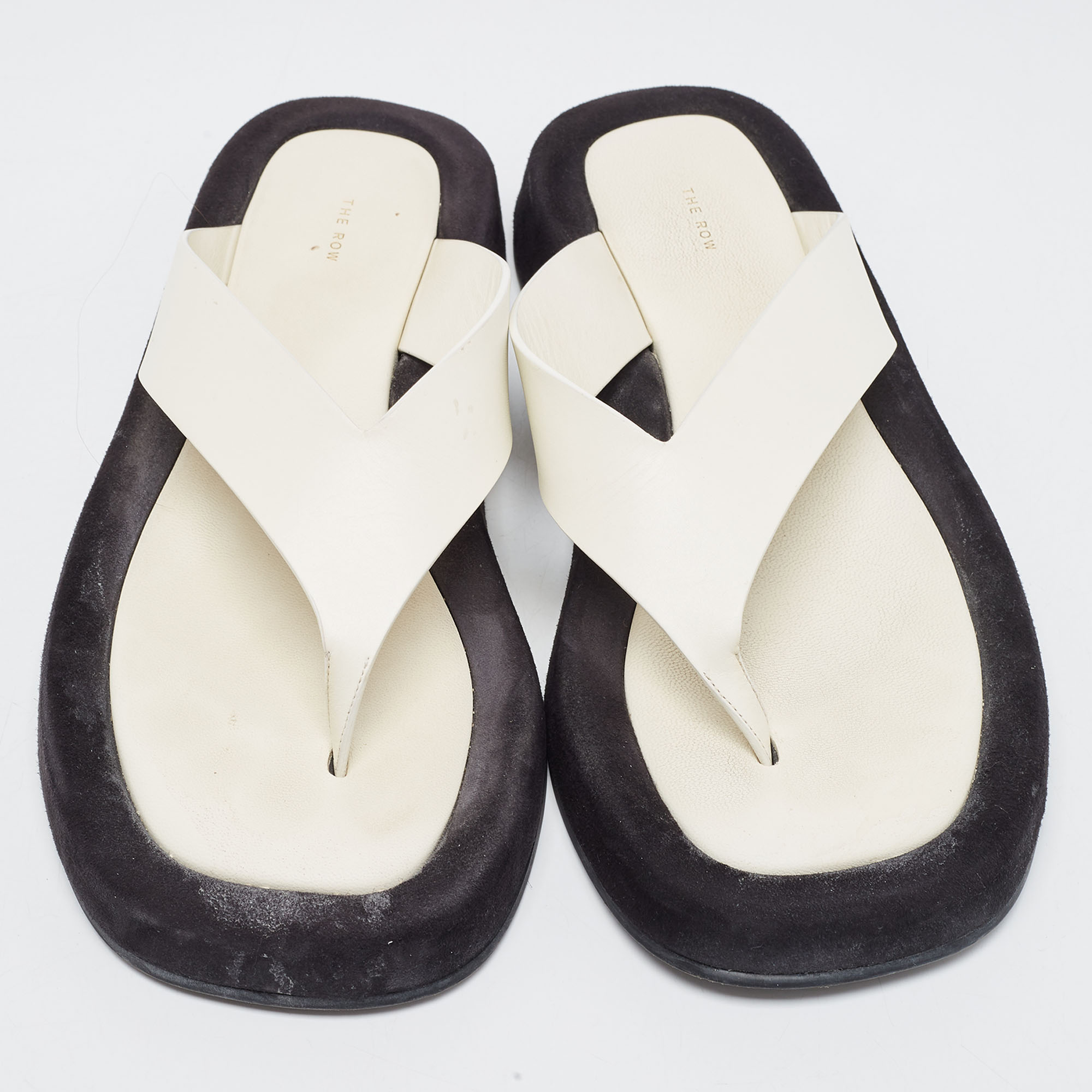 The Row White /Black Leather And Suede Ginza Thong  Flats Size 39