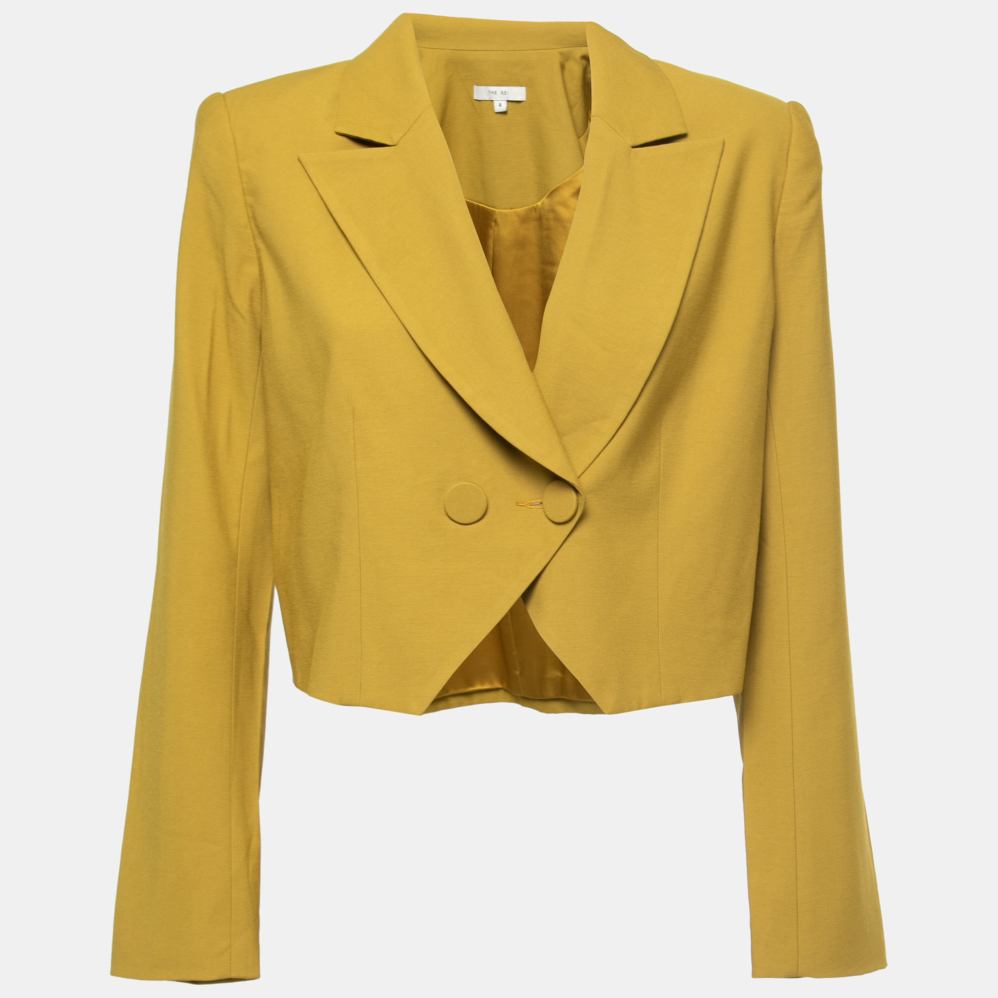 The sei mustard yellow crepe double breasted crop blazer s