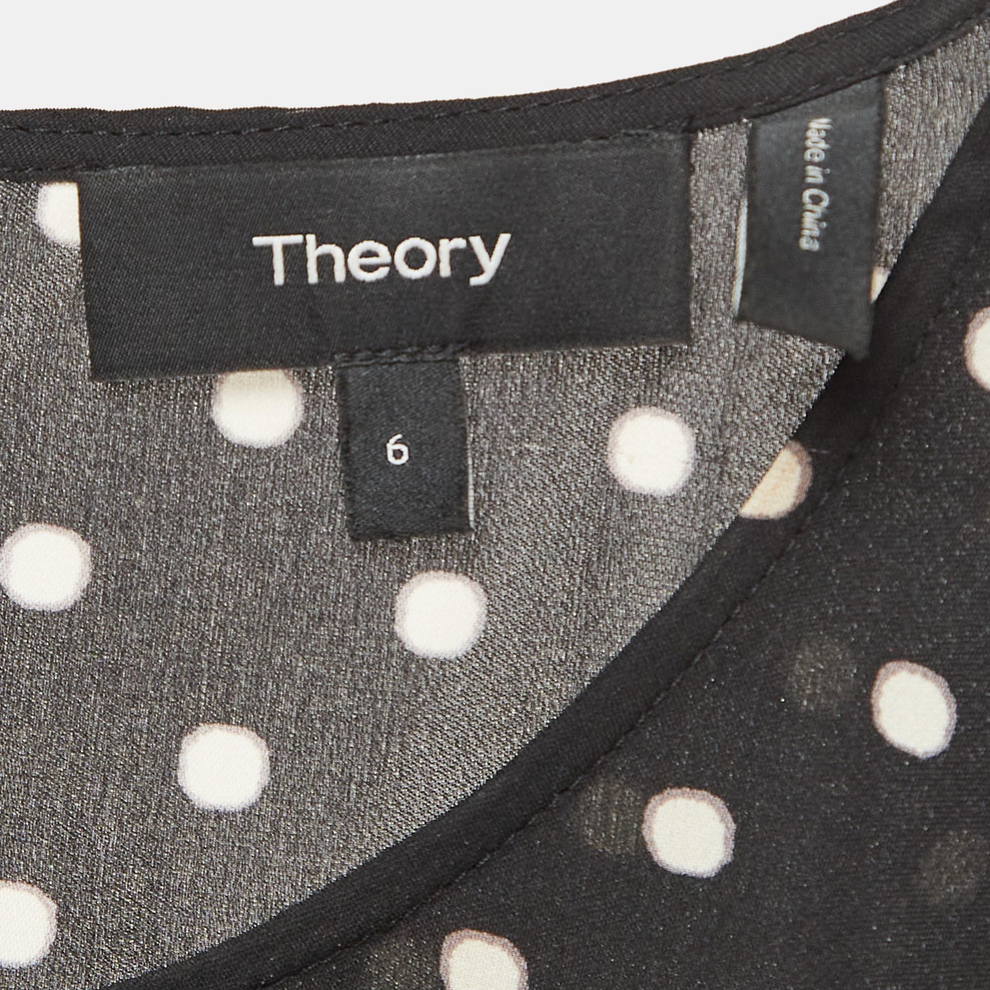 Theory Black Polka Dot Sleeveless Shift Dress S