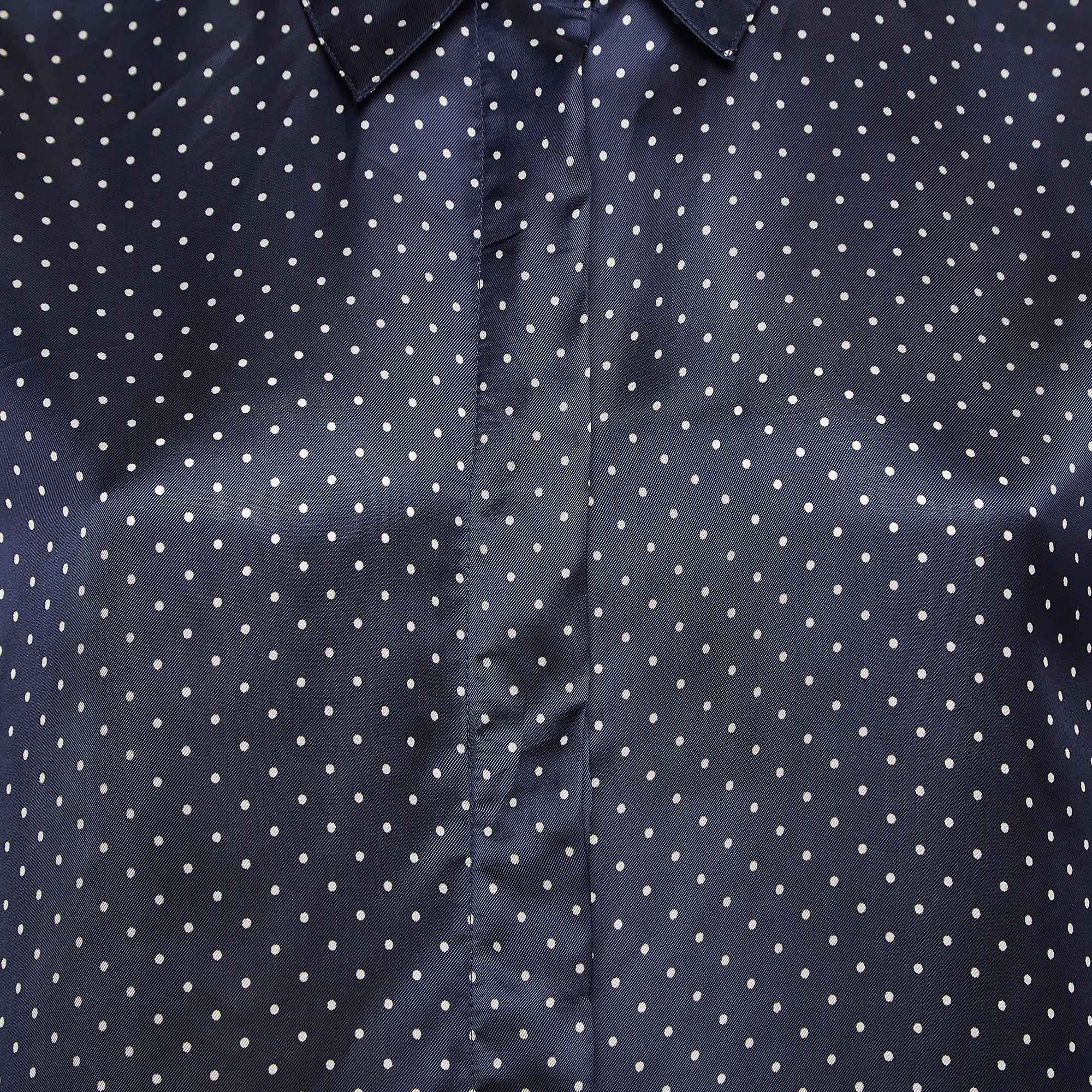 Theory Navy Blue Polka Dots Print Shirt L