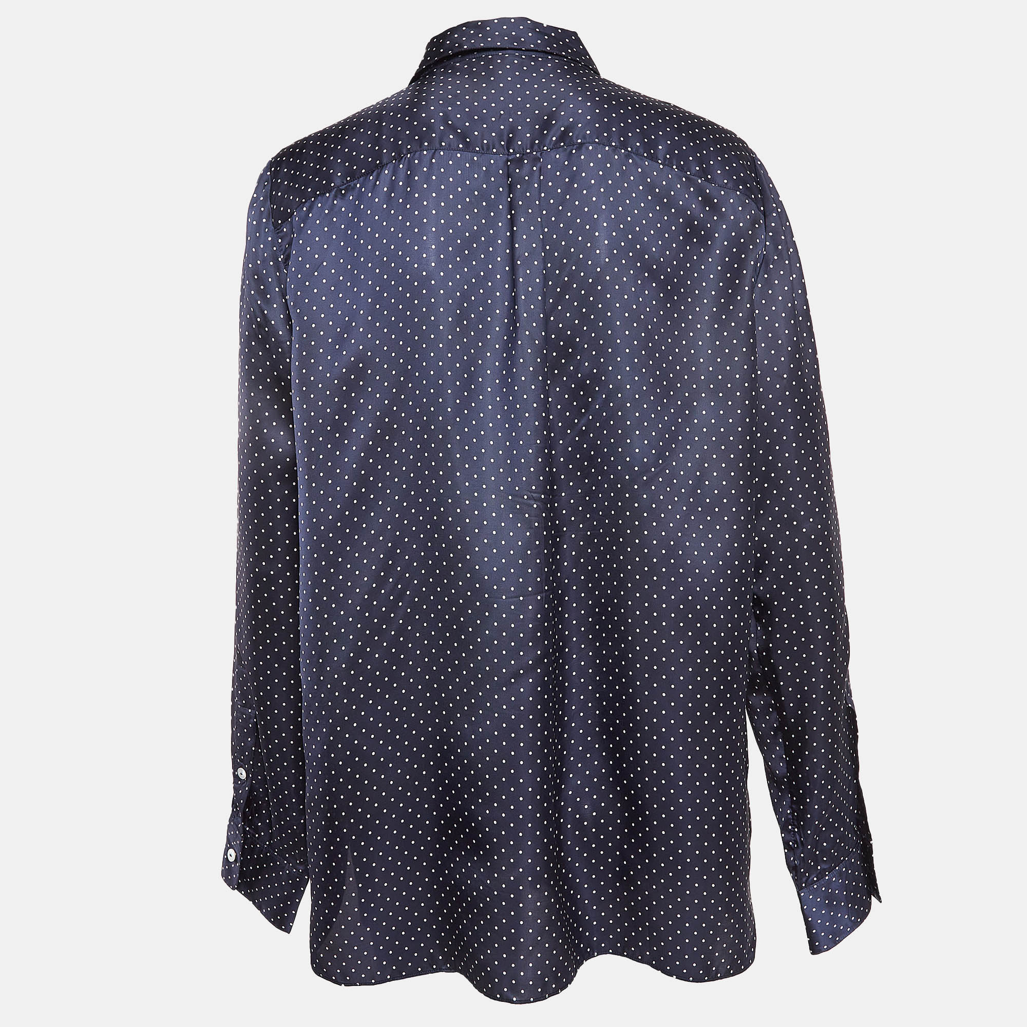 Theory Navy Blue Polka Dots Print Shirt L