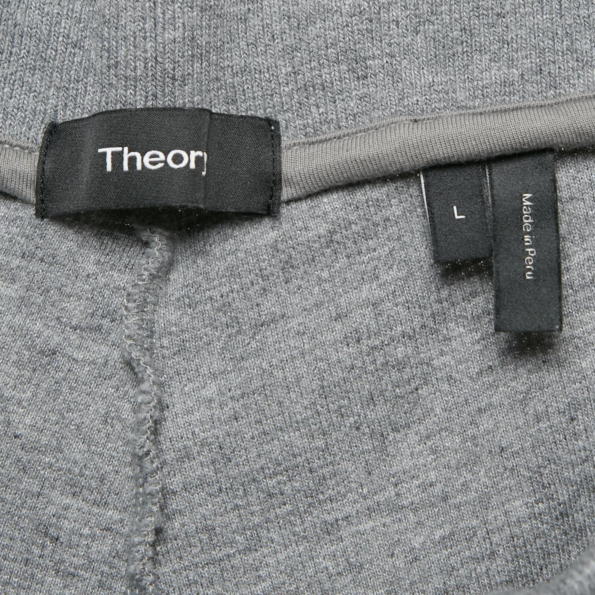 Theory Grey Pima Organic Cotton Rib Knit Trackpants L