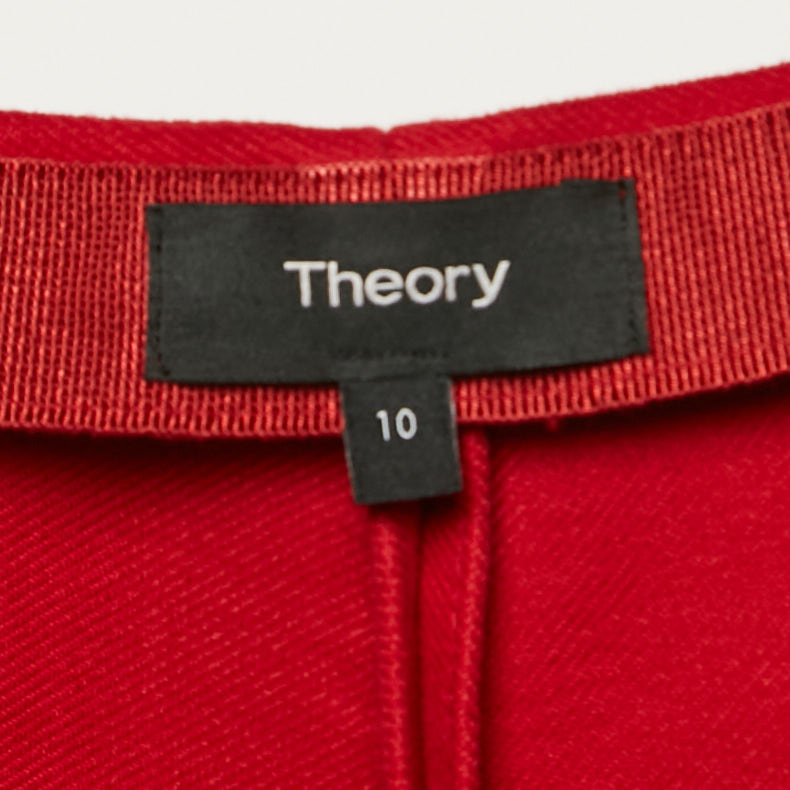 Theory Red Cotton High-Waist Wide-Leg Trousers L