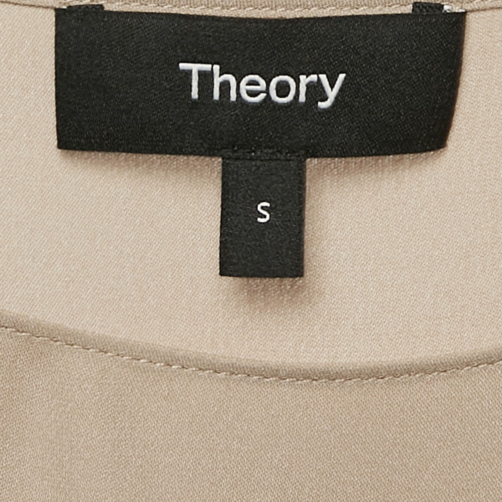 Theory Dark Beige Silk Half Sleeve Top S