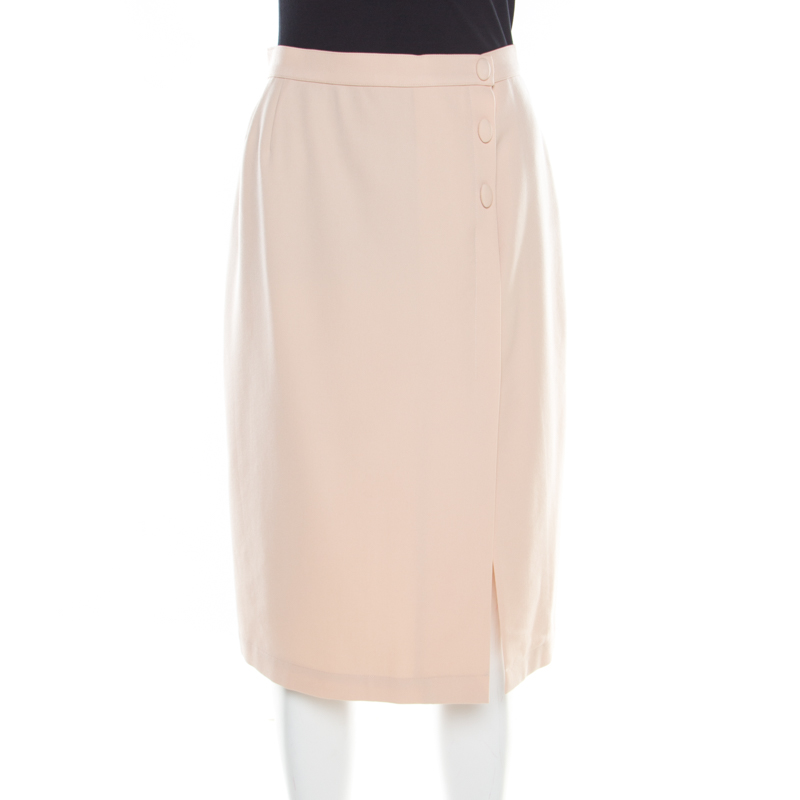Image of Thierry Mugler Beige Wool Pencil Midi Skirt S