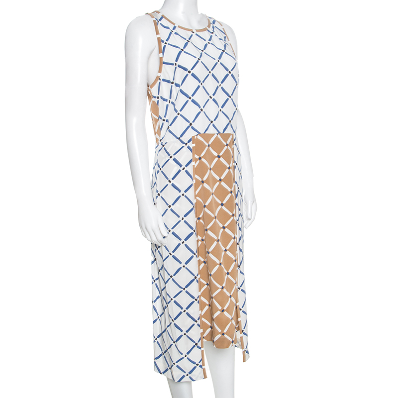 Tibi Colorblock Geometric Print Silk Sleeveless Dress L