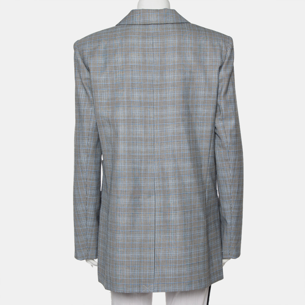 Tibi Grey Cooper Plaided Wool & Silk Cutout Detail  Blazer L
