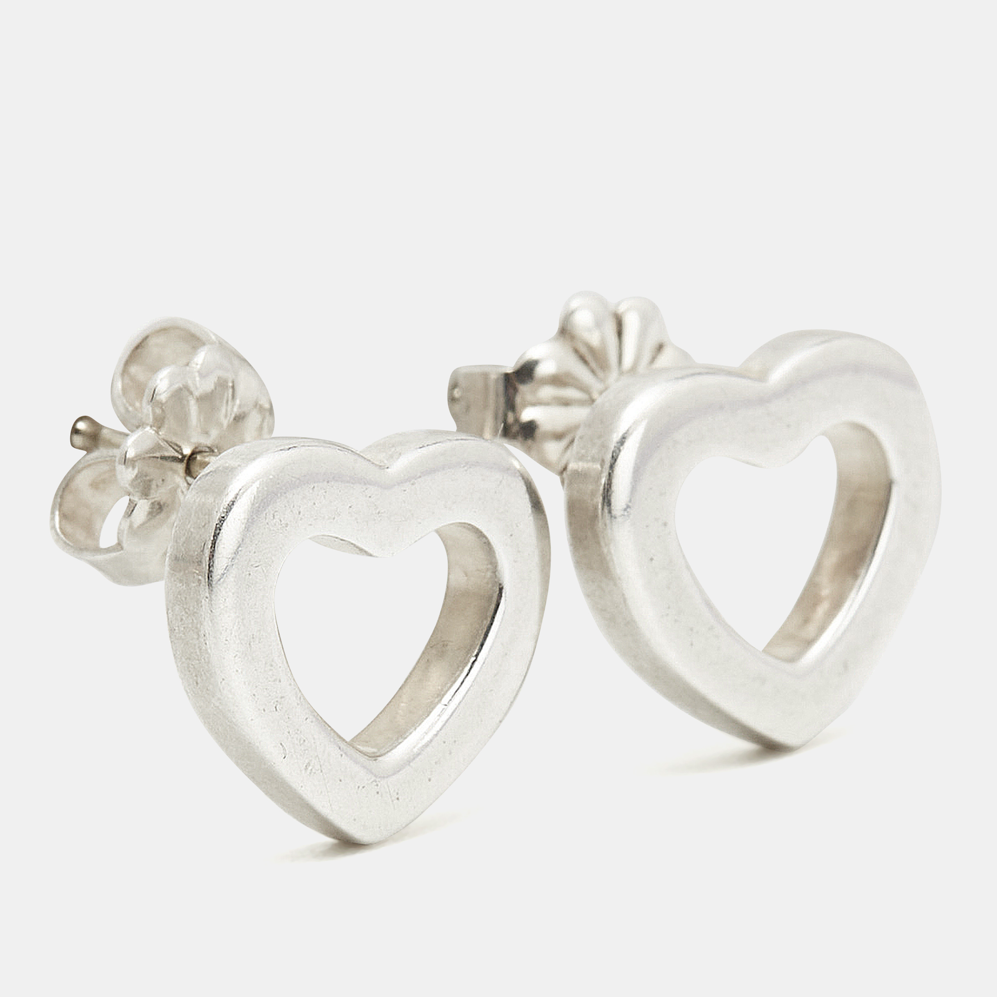 Tiffany & Co. Open Heart Silver Stud Earrings