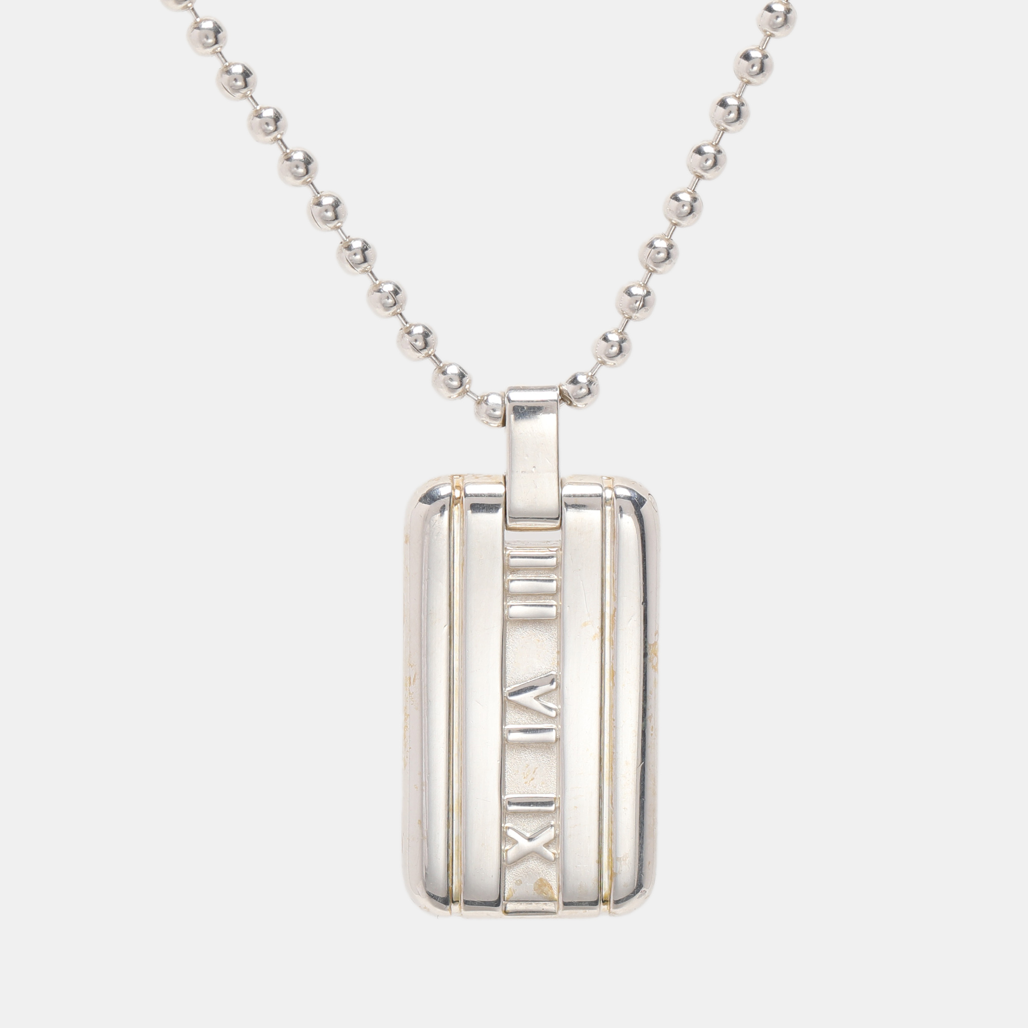 Tiffany & Co. Silver Atlas Tag Pendant Necklace