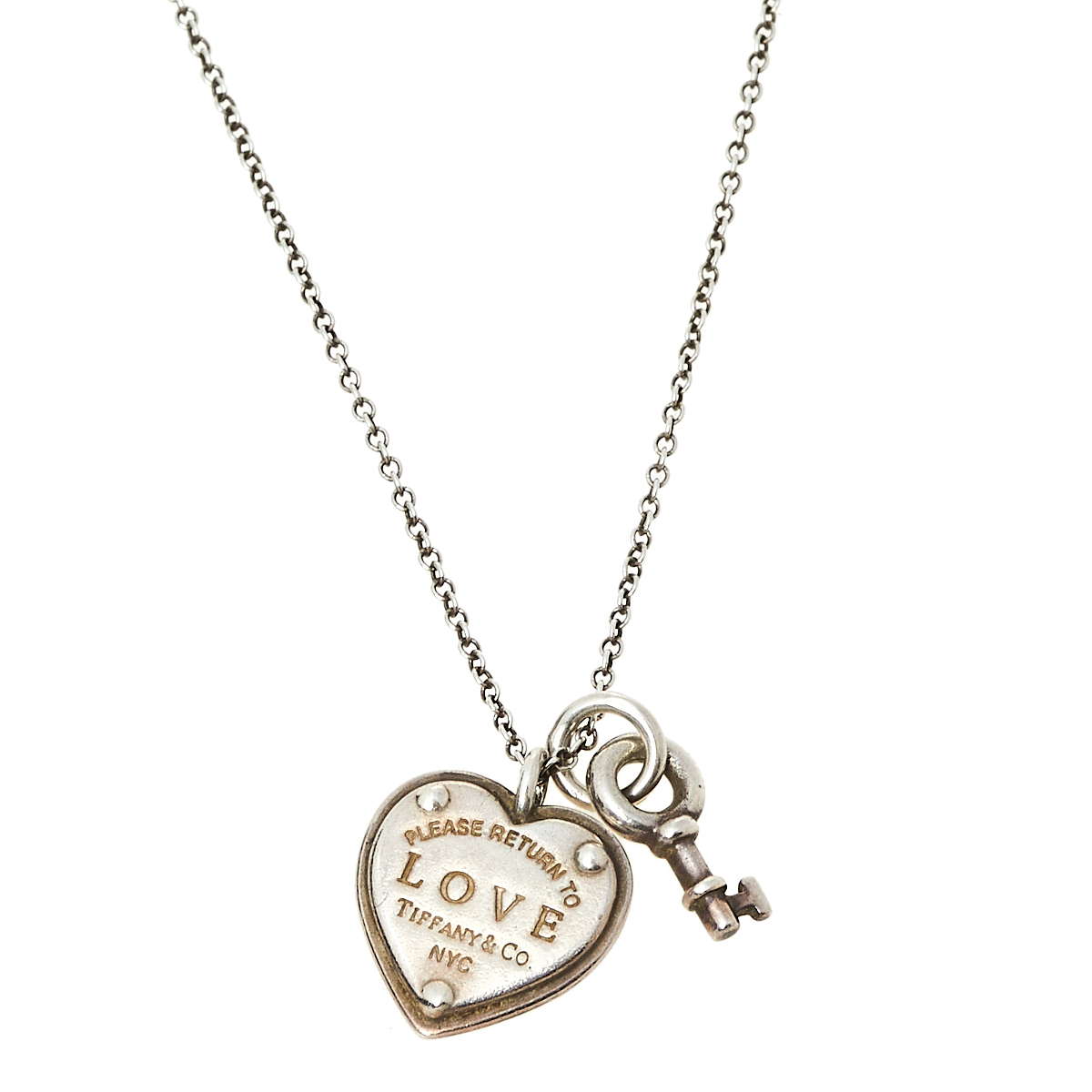 Tiffany & Co. Return To Tiffany Love Heart Tag and Key Pendant Sterling Silver Necklace