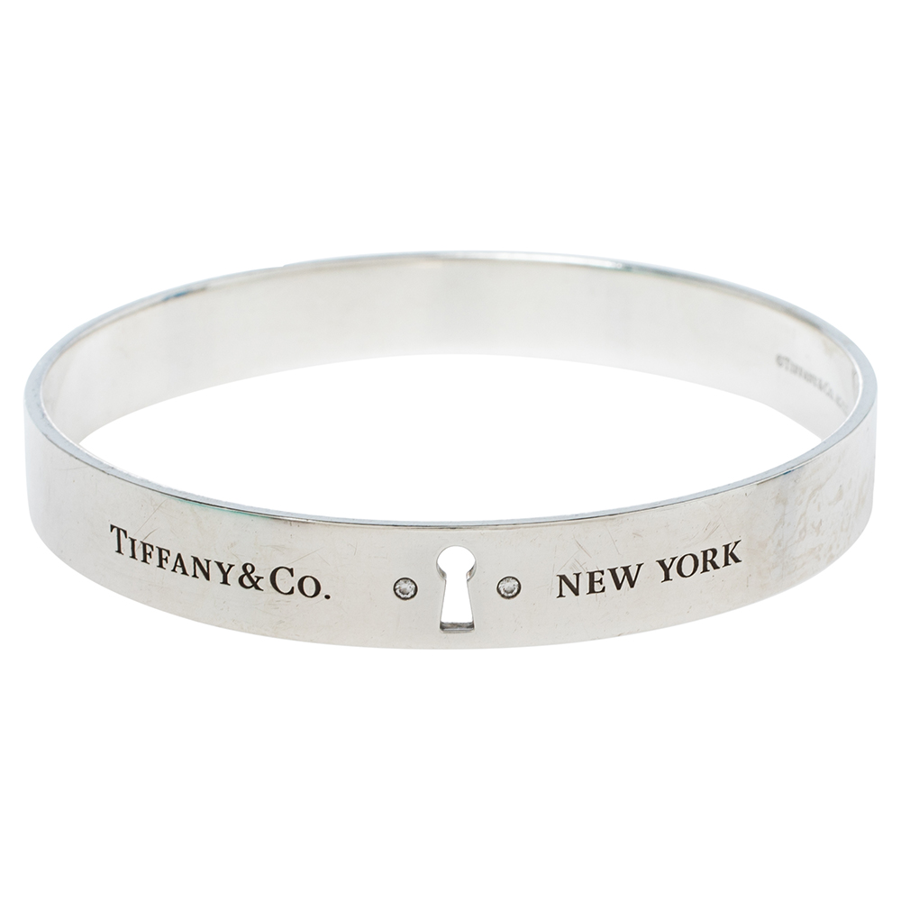 Tiffany & Co. Locks Diamond Sterling Silver Bangle Bracelet