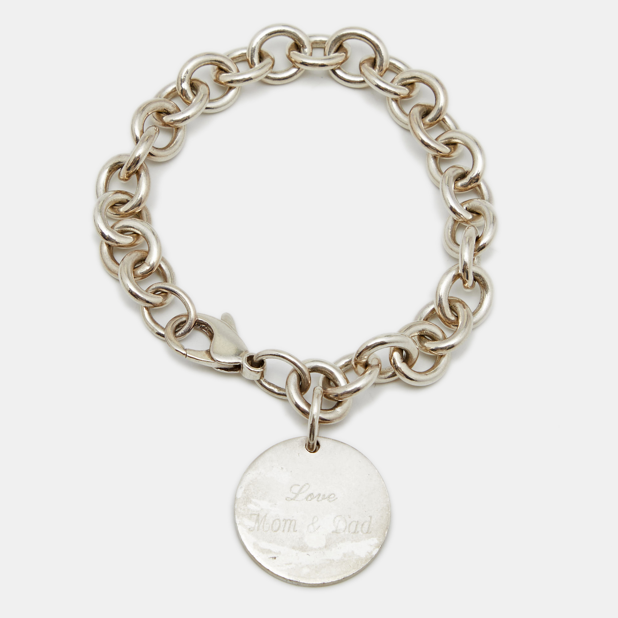 Tiffany & Co. Round Tag Silver Chain Link Charm Bracelet