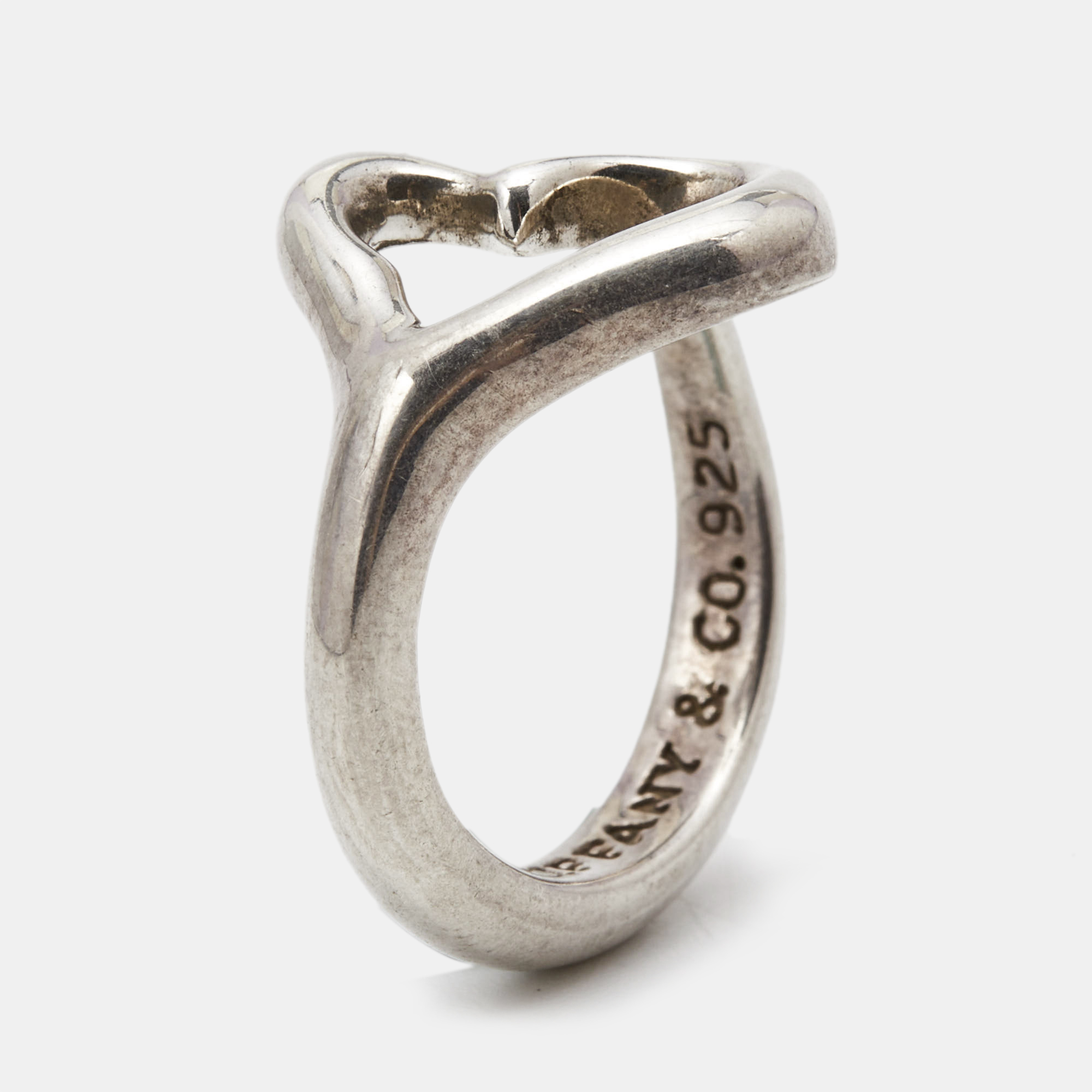 Tiffany & Co. Elsa Peretti Open Heart Sterling Silver Ring Size 52