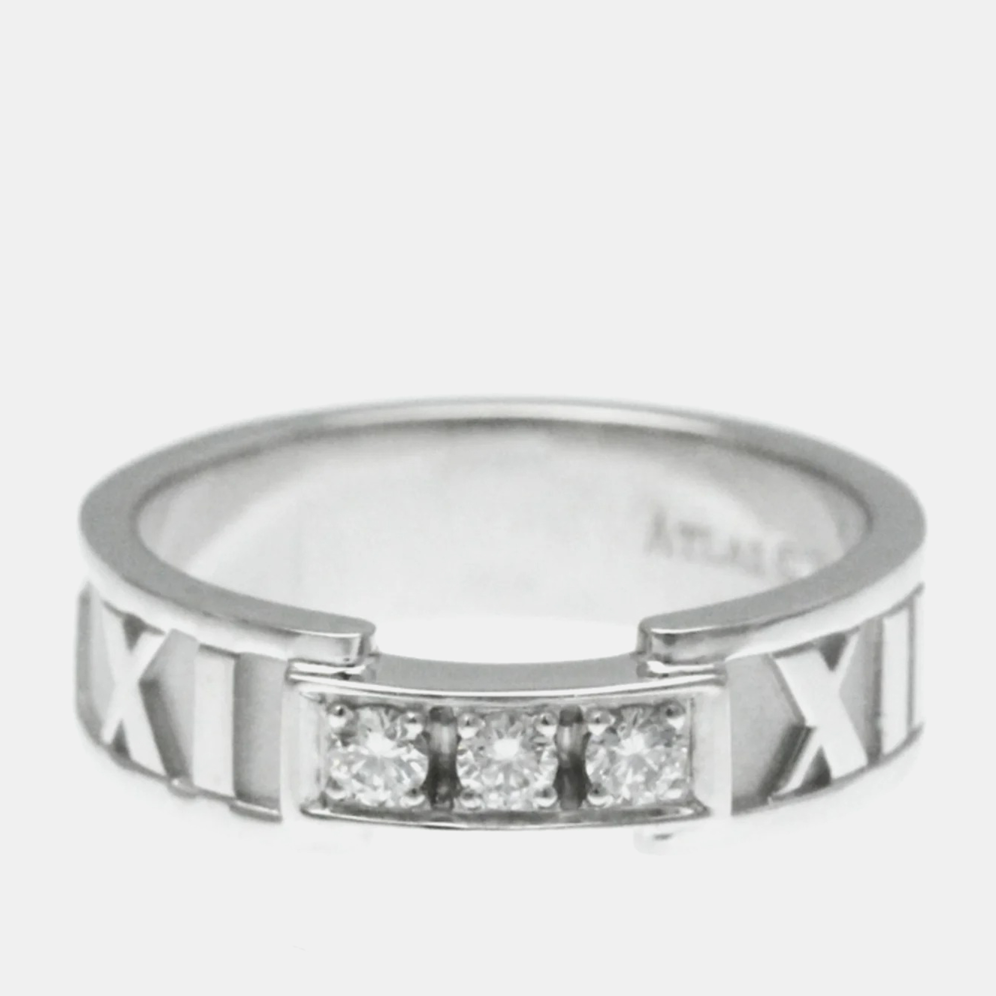 Tiffany & co. 18k white gold and diamond atlas diamond open band ring eu 50