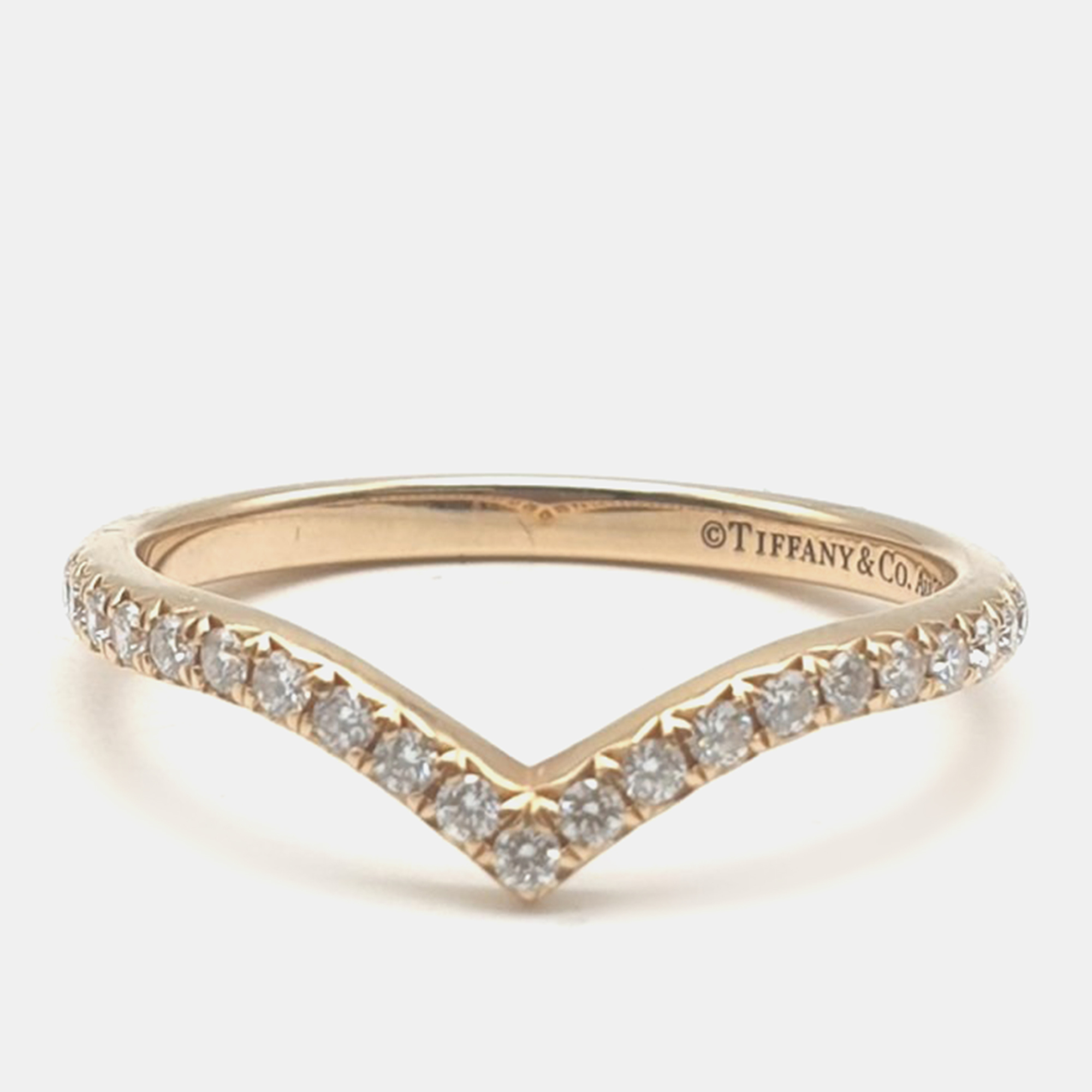Tiffany & Co. 18K Rose Gold Diamonds Soleste V Ring EU 53
