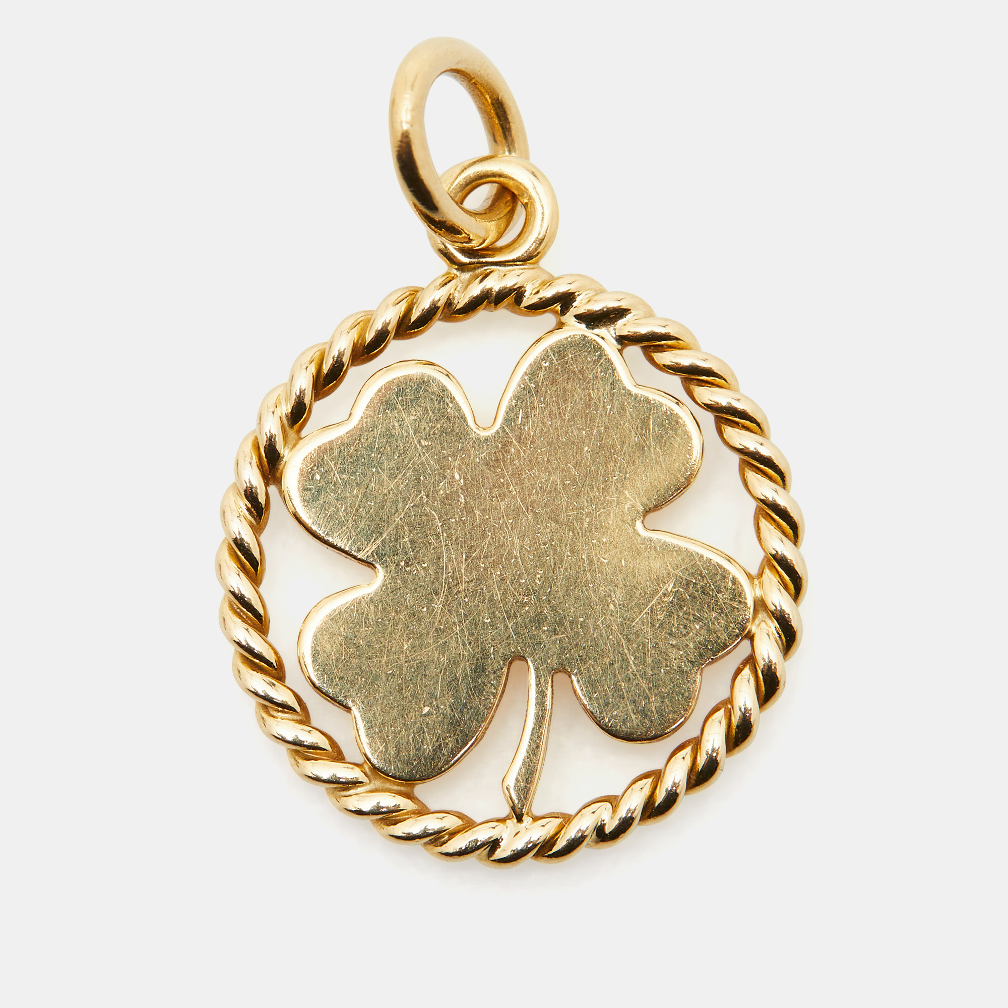 Tiffany & Co. Four Leaf Clover 18k Yellow Gold Round Pendant