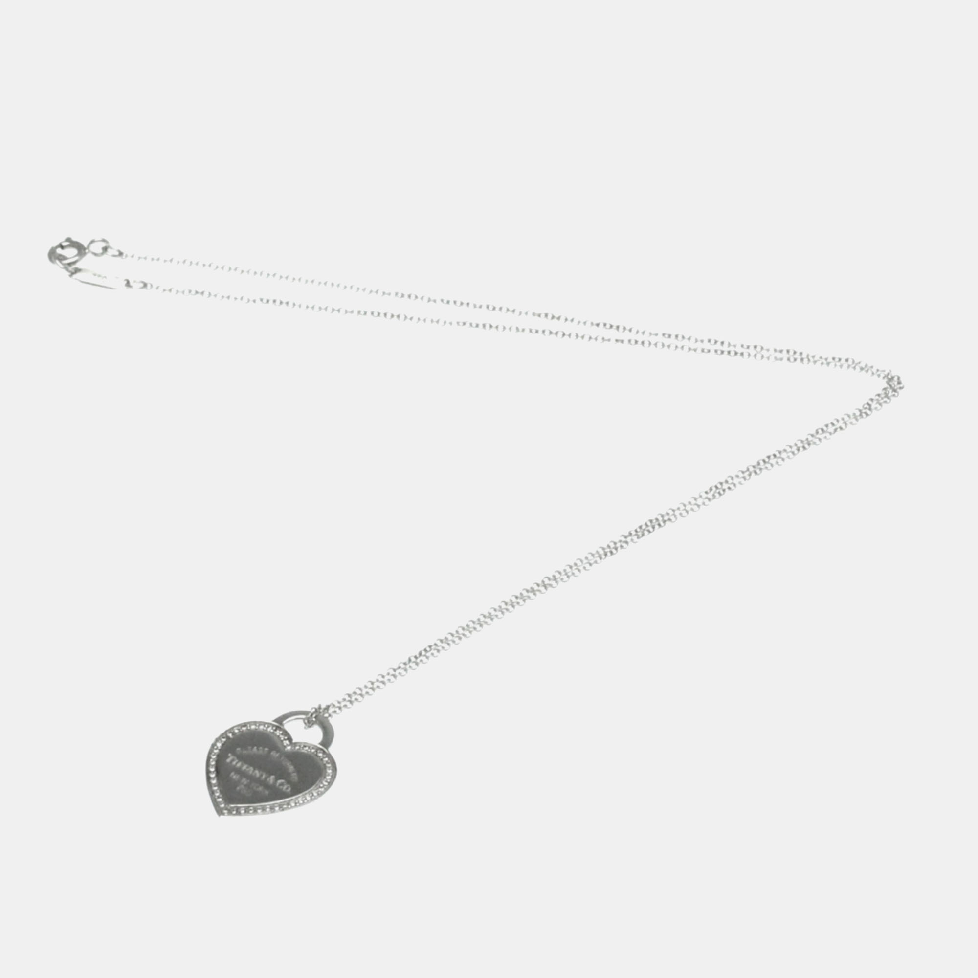 Tiffany & Co. 18K White Gold And Diamond Return To Tiffany Love Heart Tag Pendant Necklace