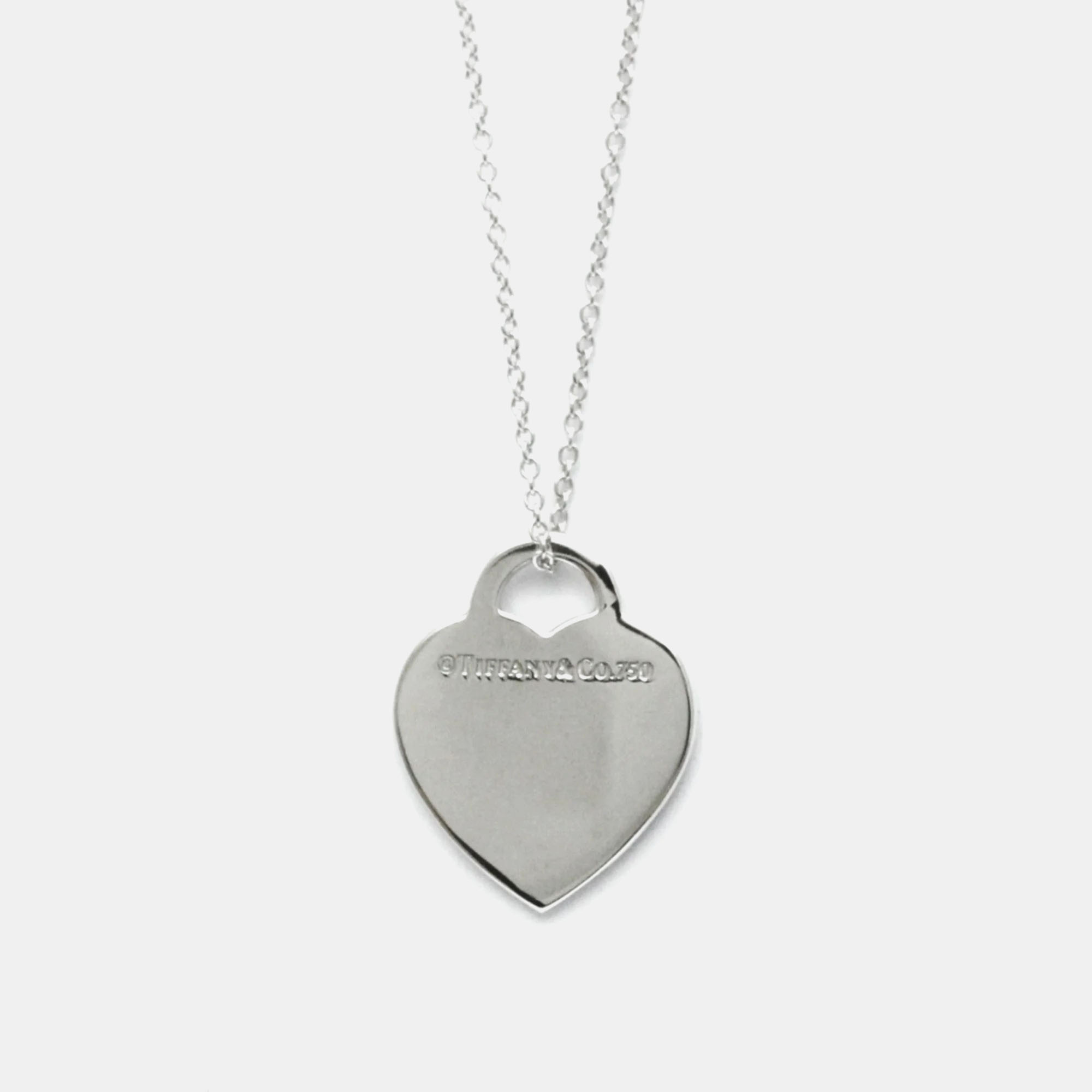 Tiffany & Co. 18K White Gold And Diamond Return To Tiffany Love Heart Tag Pendant Necklace