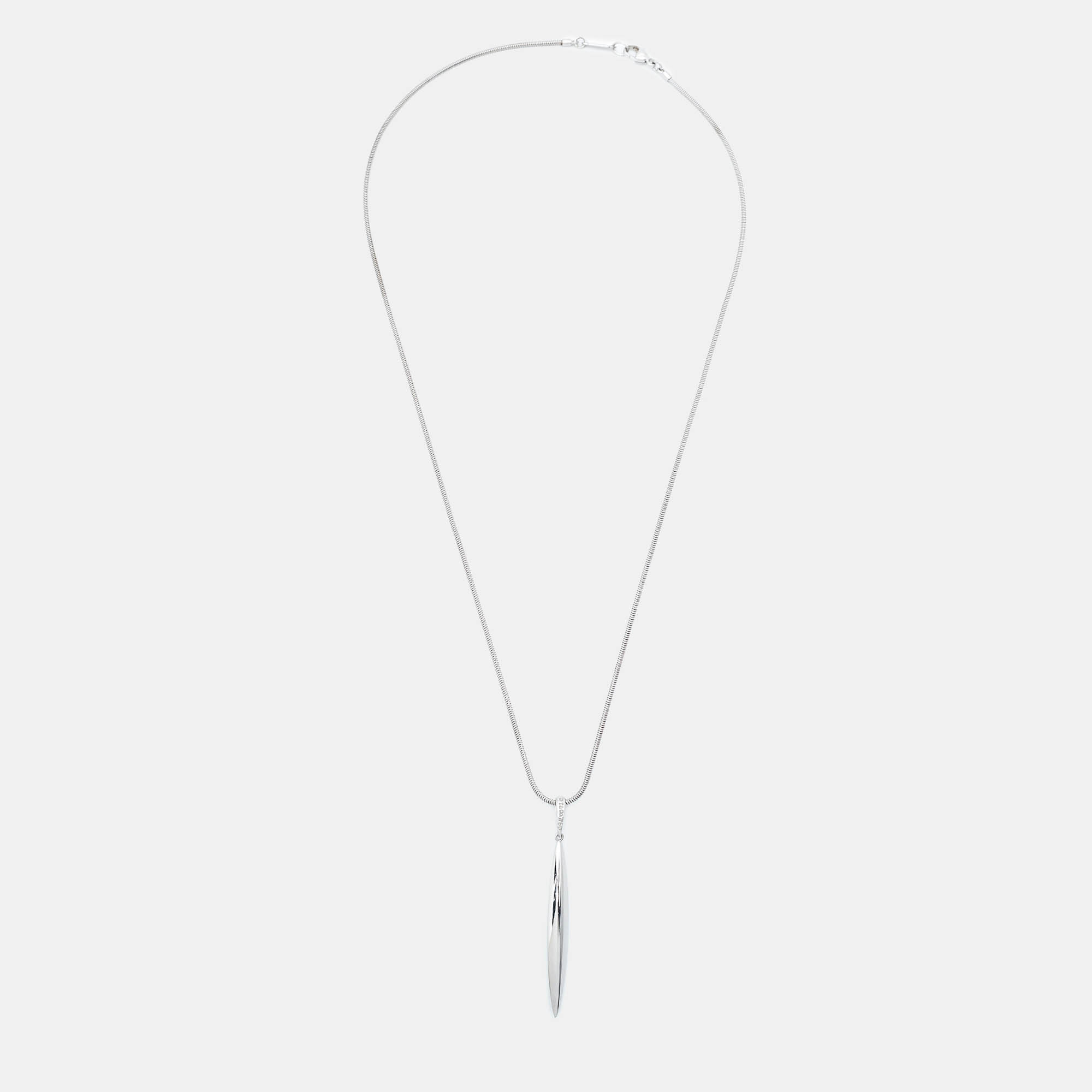 Tiffany & Co. Feather Pendant 18k White Gold Snake Chain Pendant Necklace