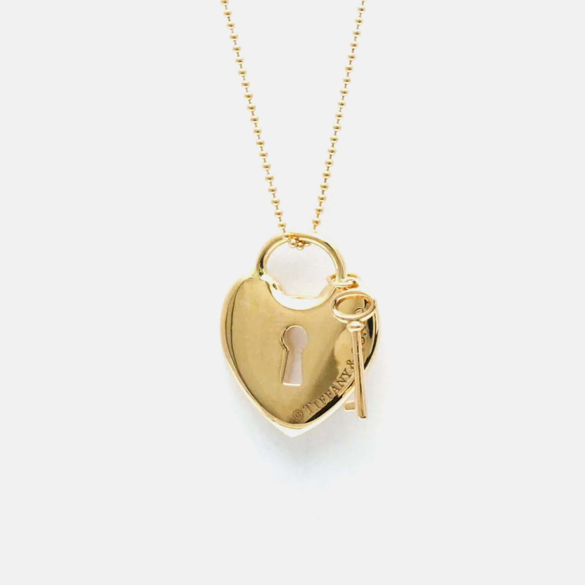 Tiffany & Co. 18K Pink Gold  No Stone Heart Key Pendant Necklace
