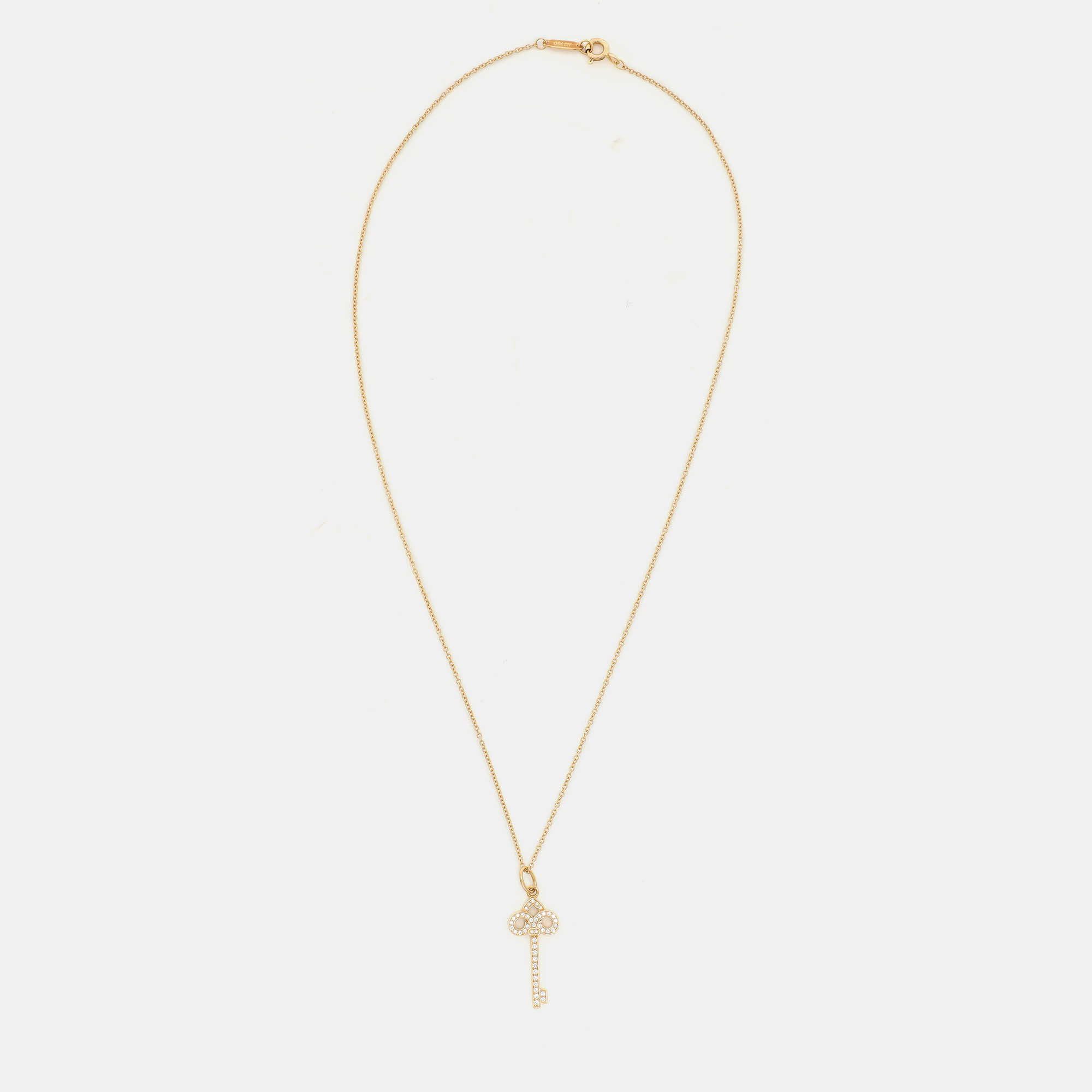 Tiffany & Co. Fleur De Lis Key Diamond 18k Gold Necklace