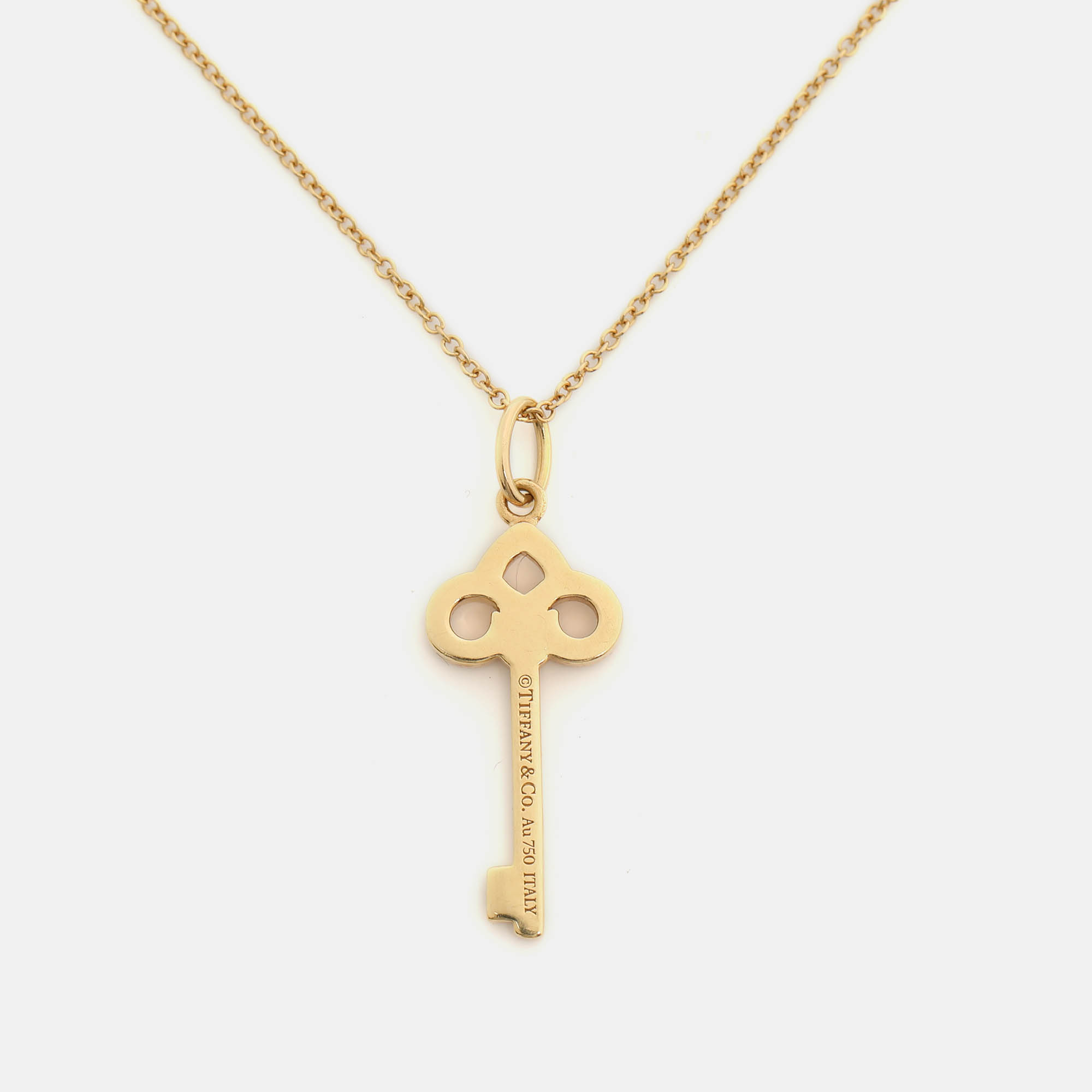 Tiffany & Co. Fleur De Lis Key Diamond 18k Gold Necklace