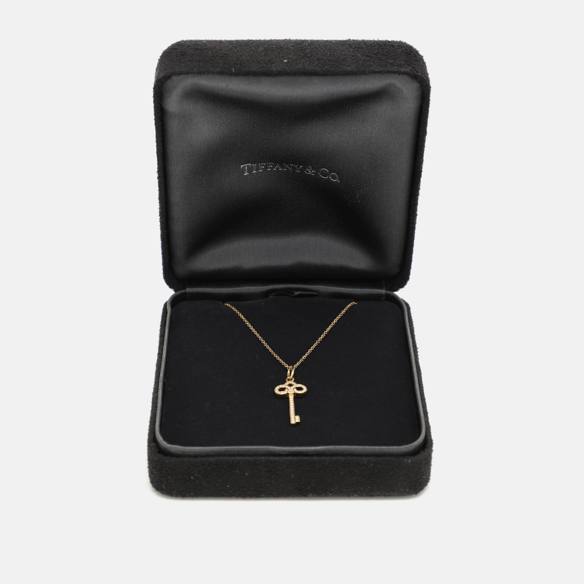 Tiffany & Co. Fleur De Lis Key Diamond 18k Gold Necklace