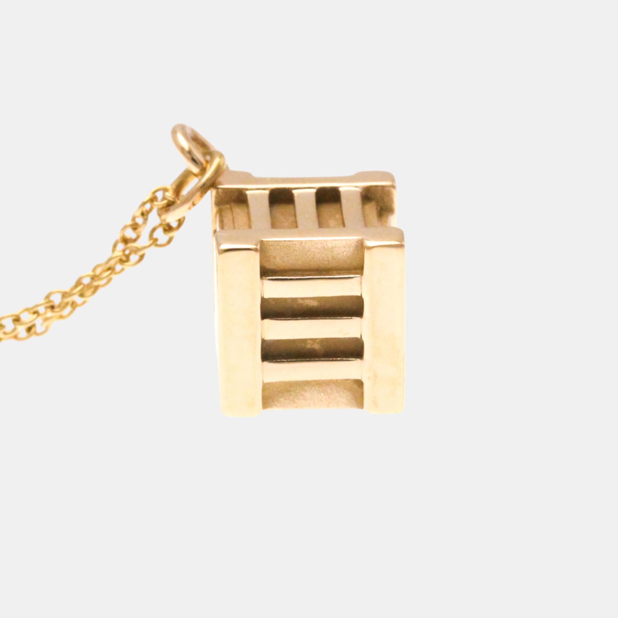 Tiffany & Co. 18K Yellow Gold Atlas Cube Pendant Necklace