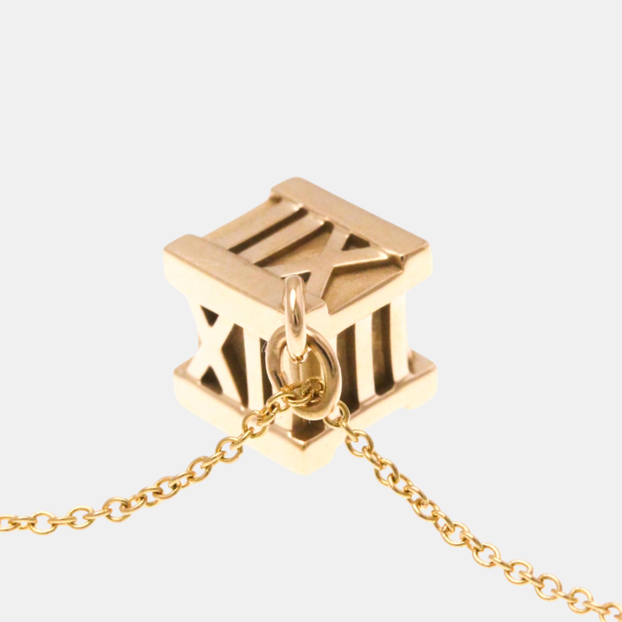 Tiffany & Co. 18K Yellow Gold Atlas Cube Pendant Necklace