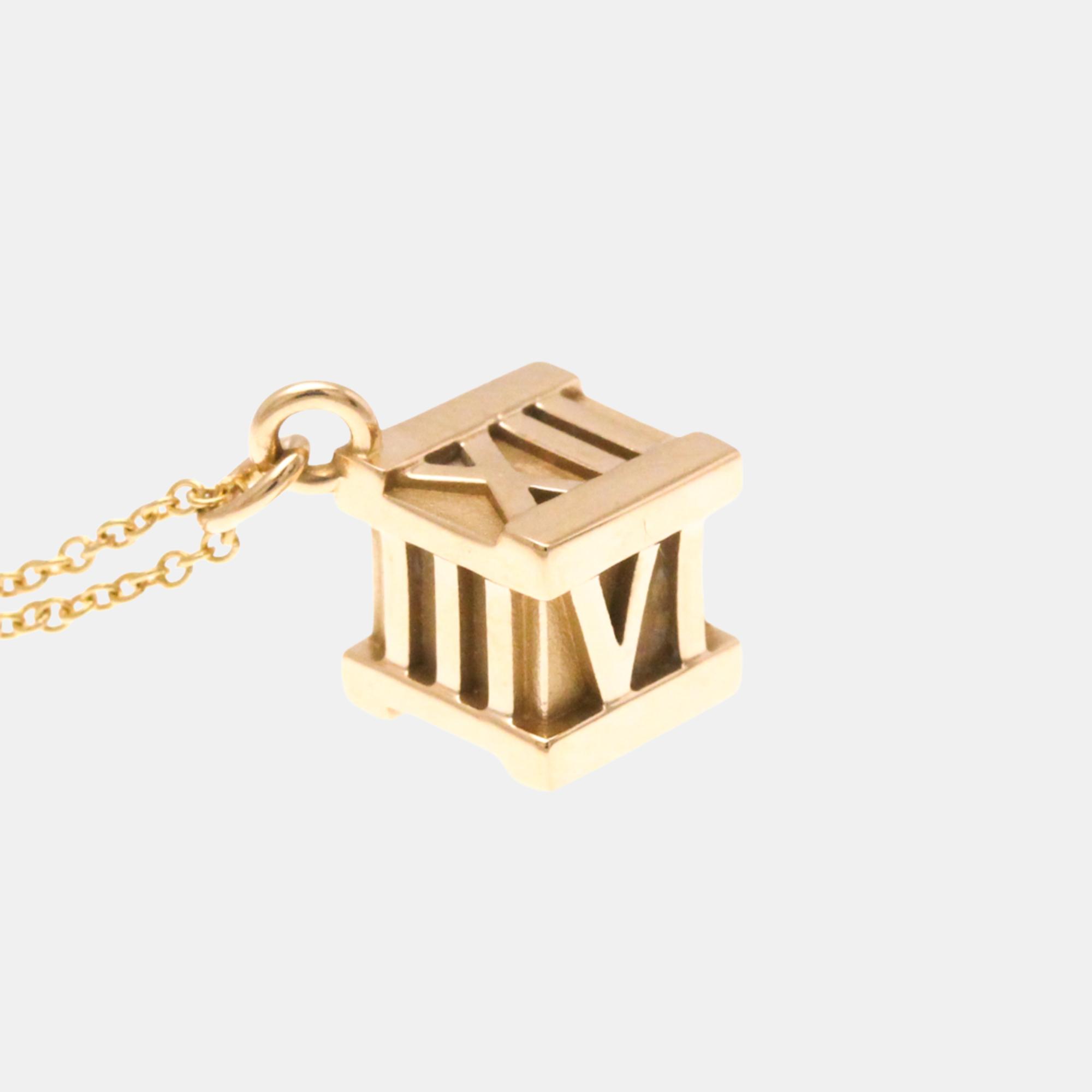 Tiffany & Co. 18K Yellow Gold Atlas Cube Pendant Necklace