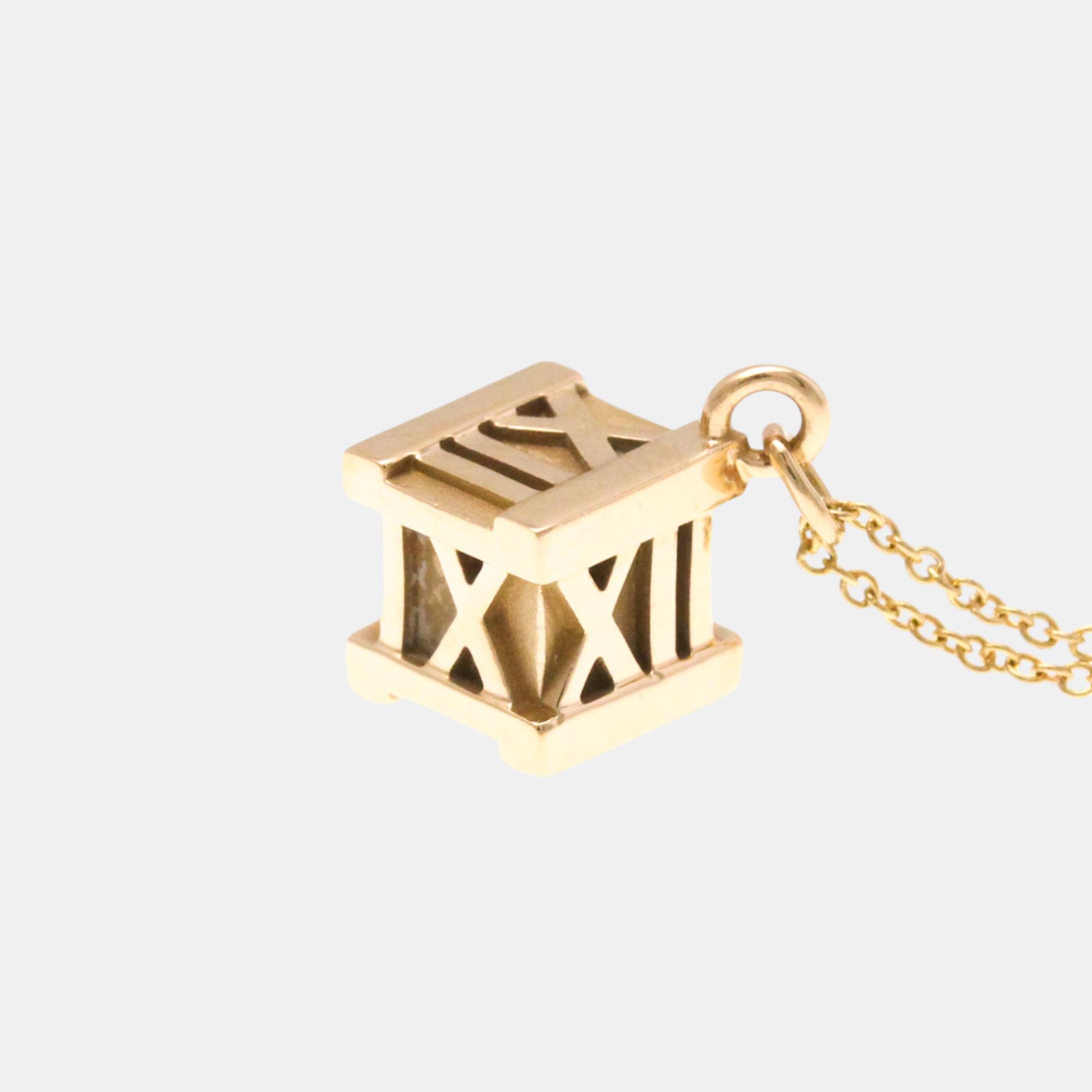 Tiffany & Co. 18K Yellow Gold Atlas Cube Pendant Necklace