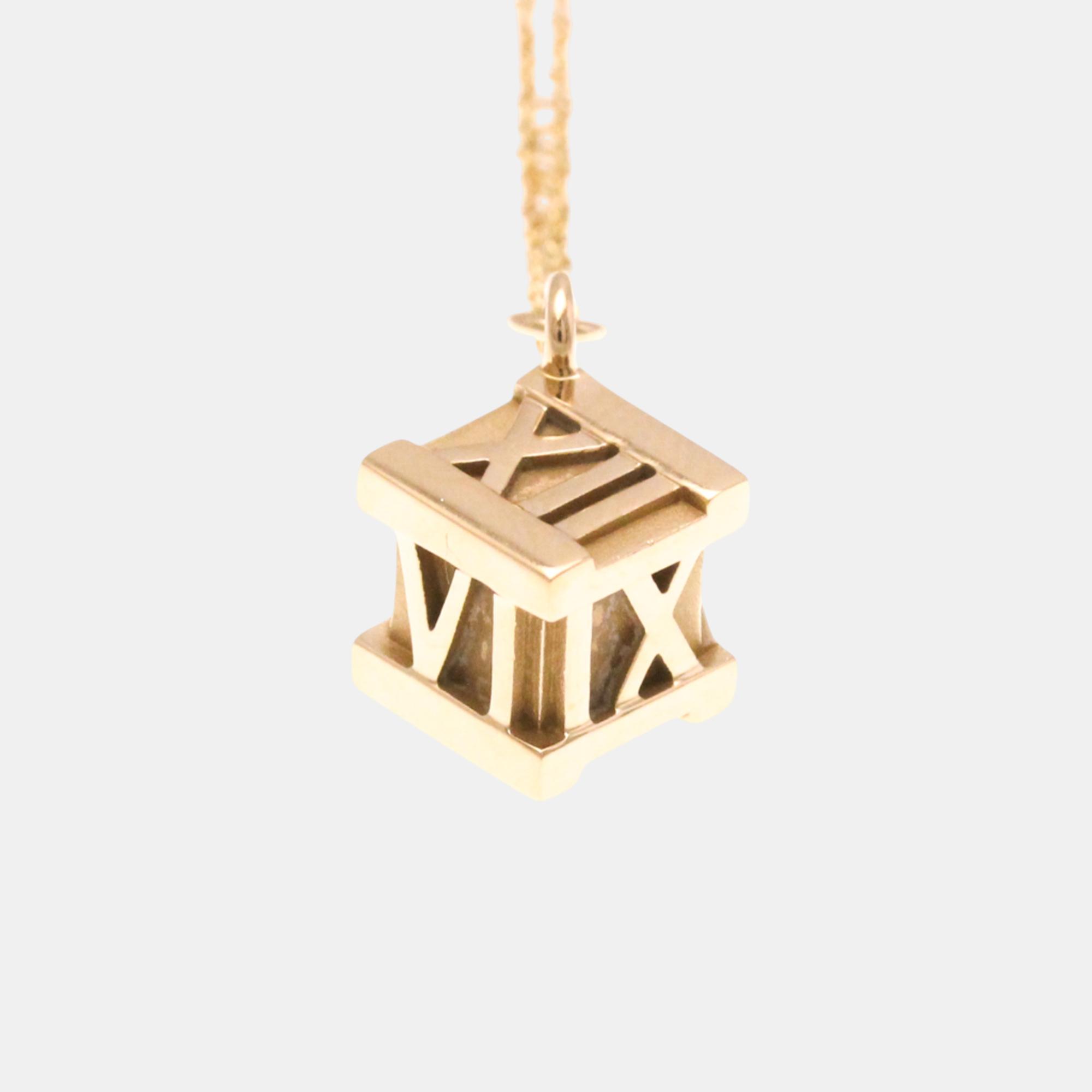 Tiffany & Co. 18K Yellow Gold Atlas Cube Pendant Necklace