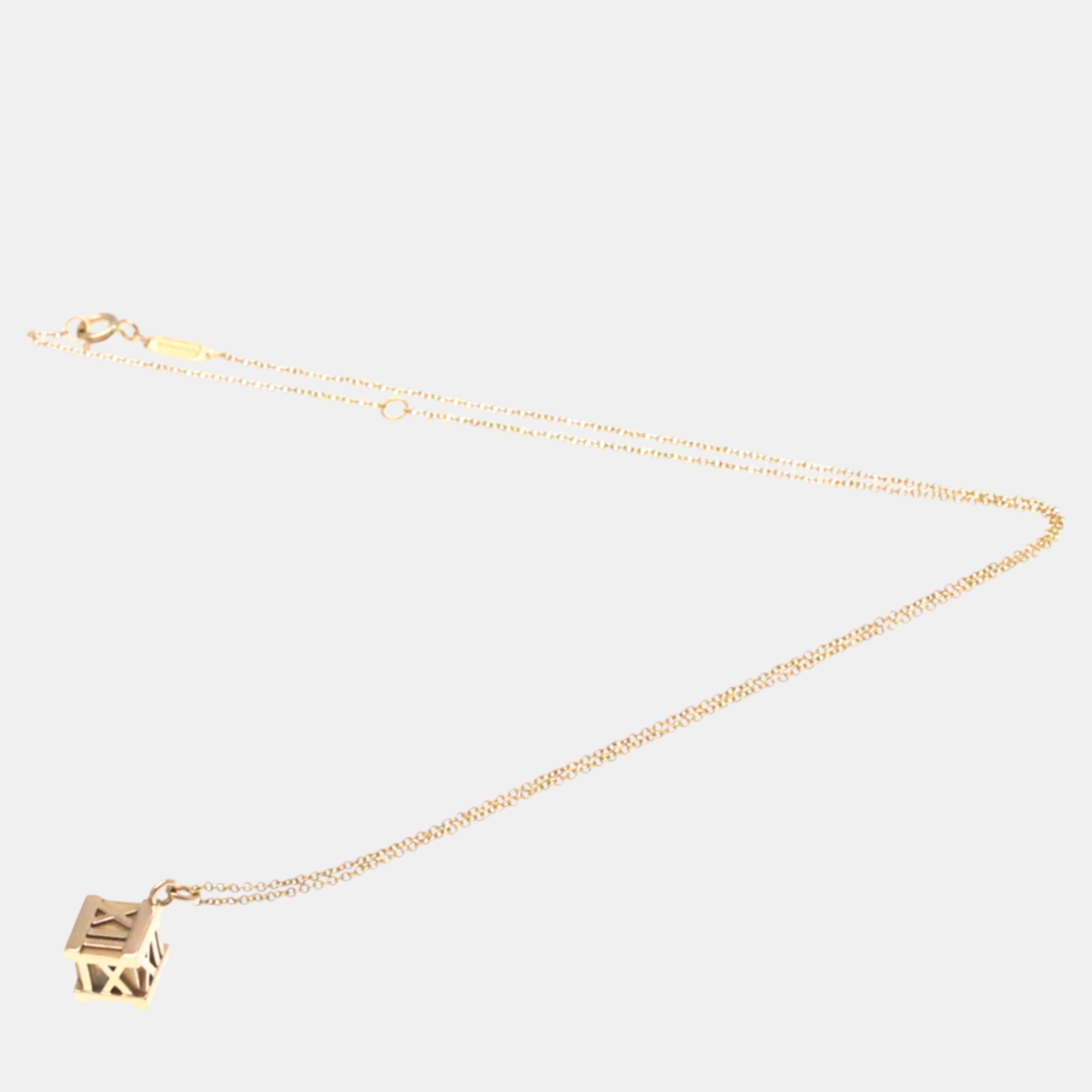 Tiffany & Co. 18K Yellow Gold Atlas Cube Pendant Necklace