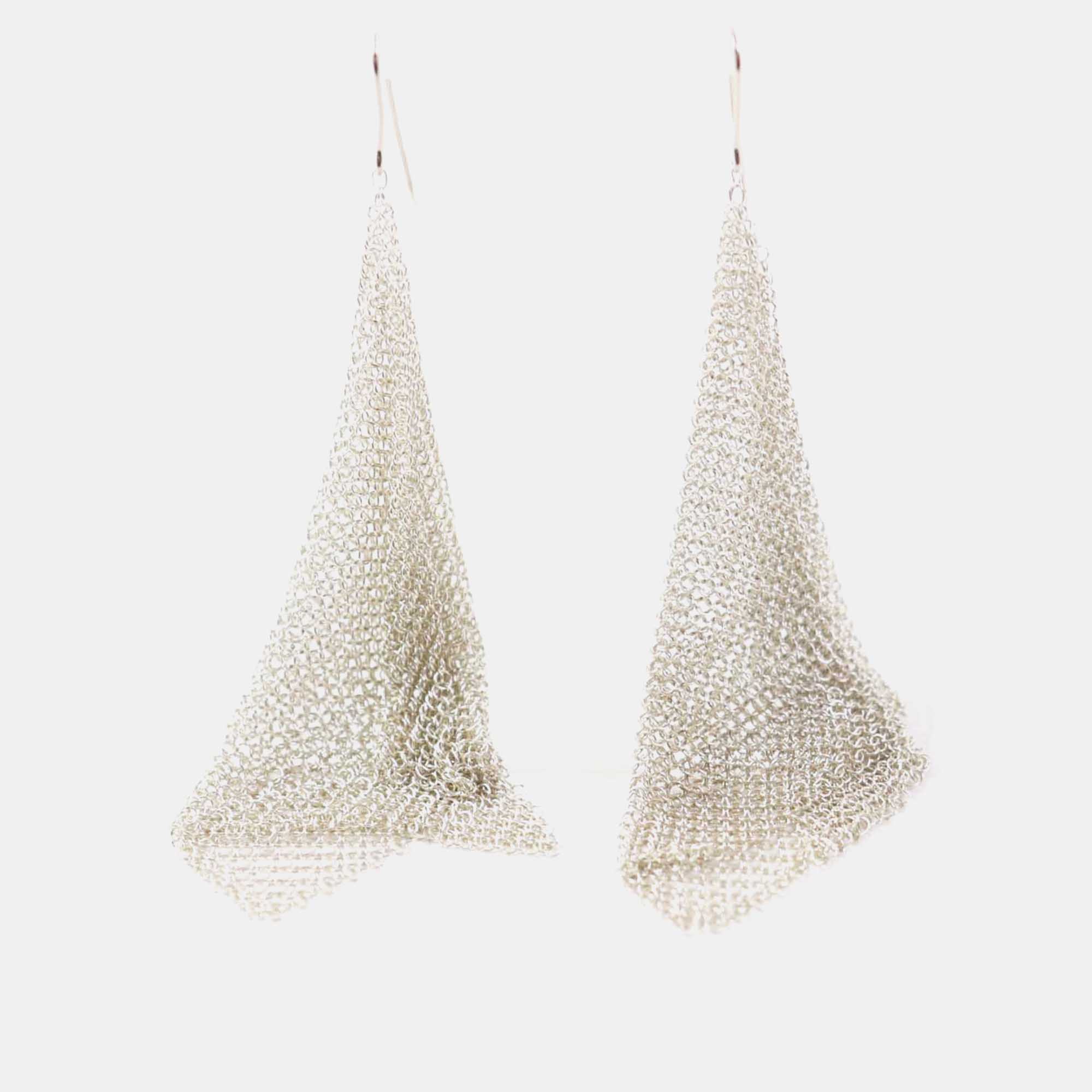 Tiffany & Co Mesh Scarf Earrings Ag925 Silver Silver Metal