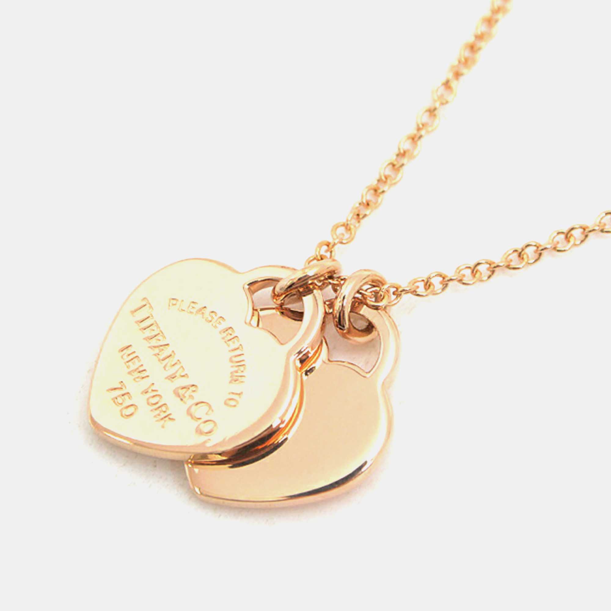 Tiffany & Co. Double Heart Necklace Pink Gold Pink Metal