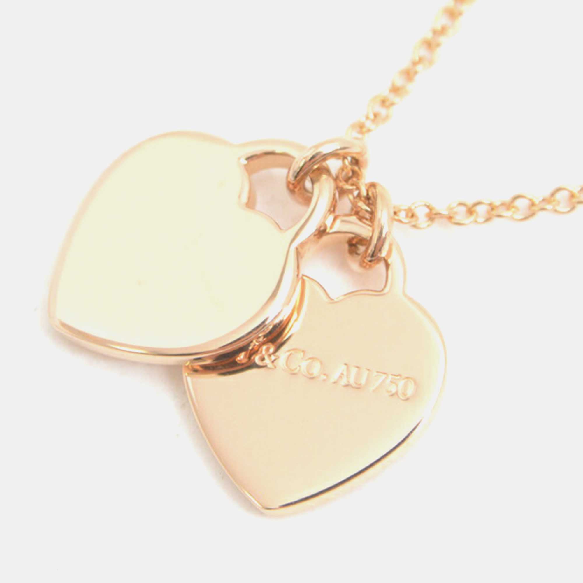 Tiffany & Co. Double Heart Necklace Pink Gold Pink Metal