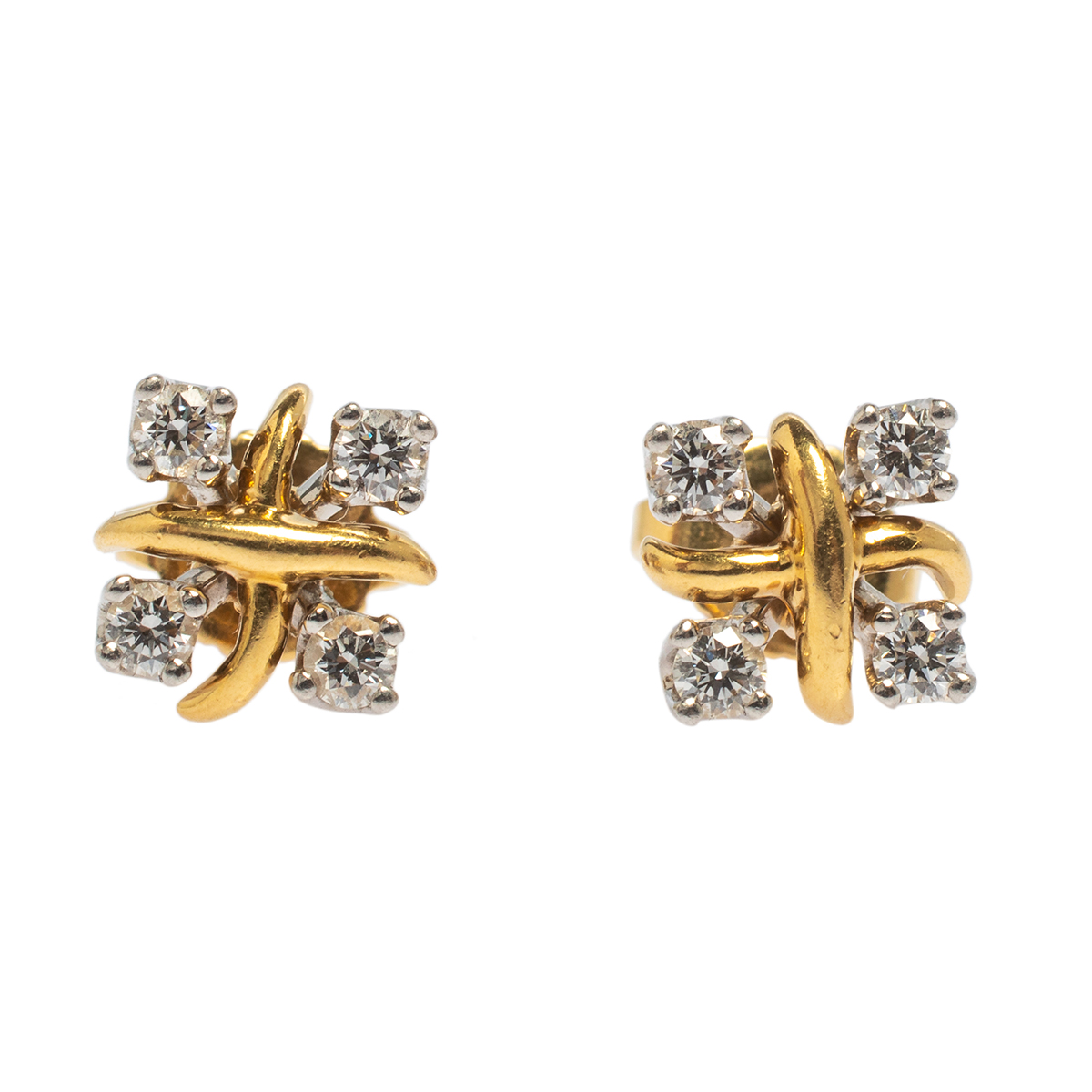 Tiffany & Co. Schlumberger Lynn Diamond Platinum 18K Yellow Gold Stud Earrings