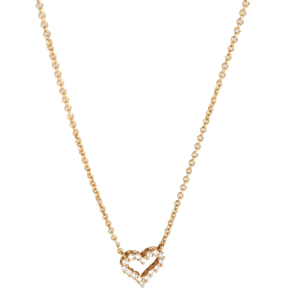 Tiffany & Co. Extra Mini Heart Pendant 18K Yellow Gold Diamond Necklace